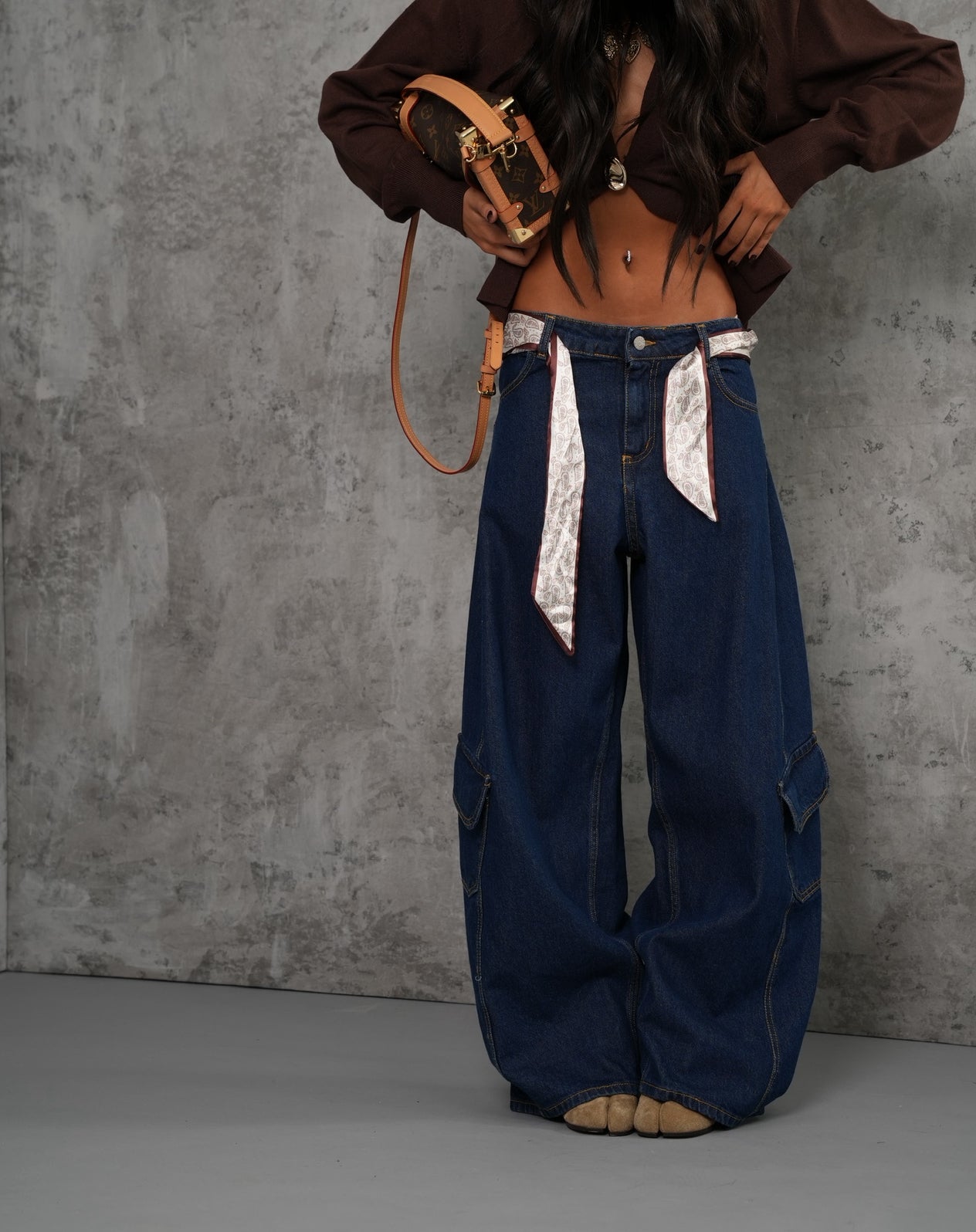 Jeans tasconi Amber denim blu + foulard