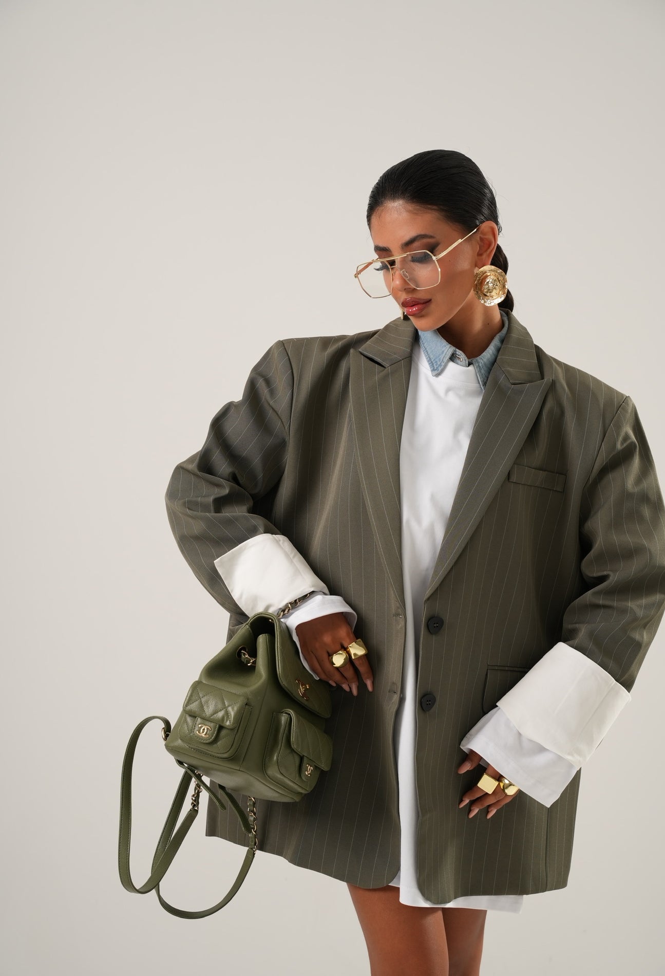 Blazer gessato Kate verde