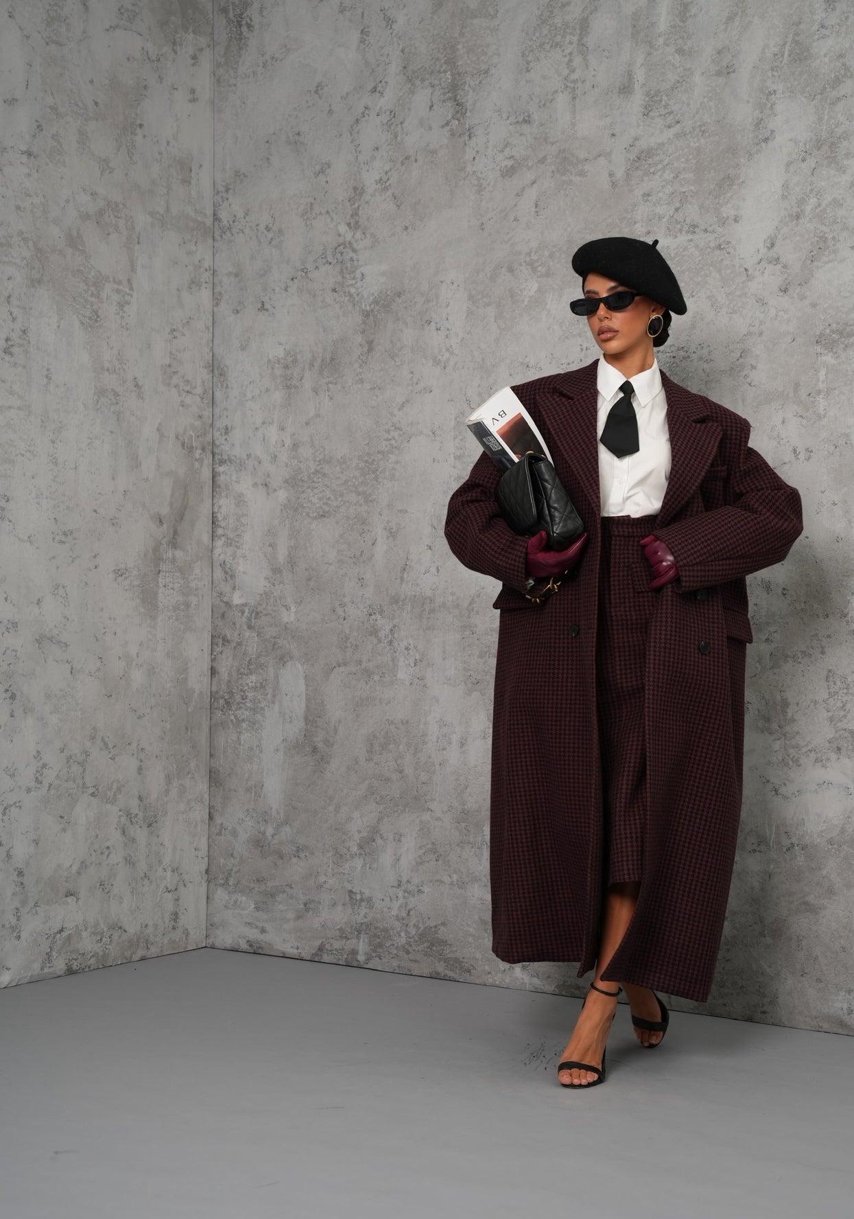 Longuette pied de poule Maya bordeaux