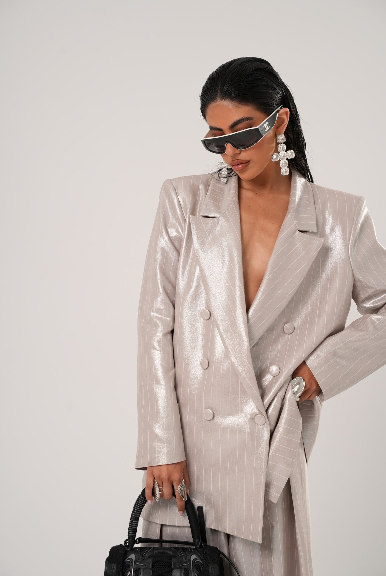 Blazer gessato Rihanna placcato