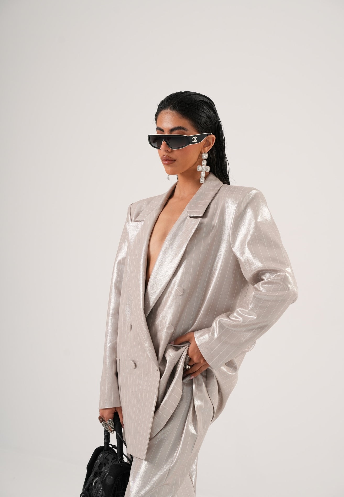 Blazer gessato Rihanna placcato