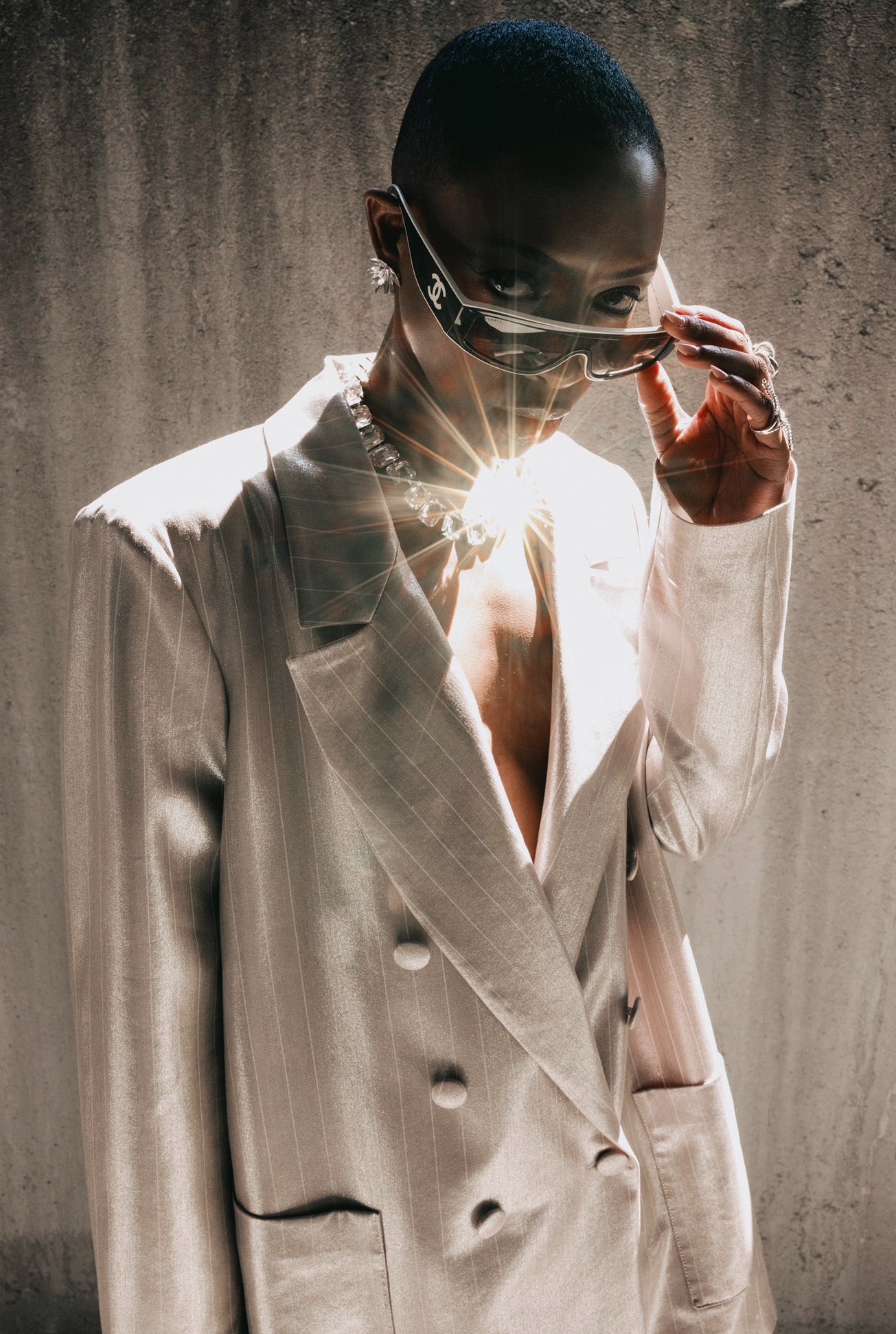 Blazer gessato Rihanna placcato