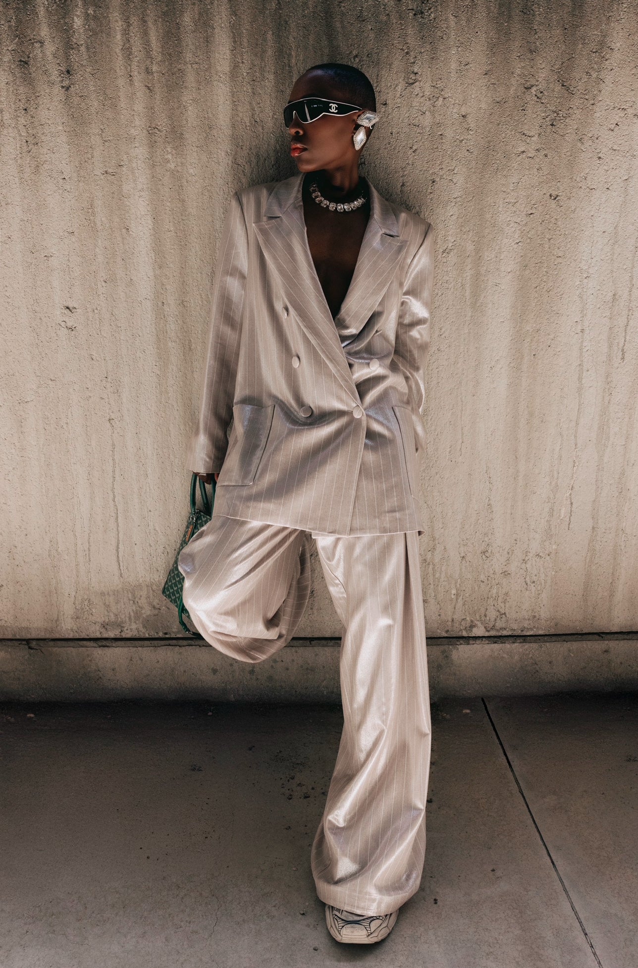 Blazer gessato Rihanna placcato