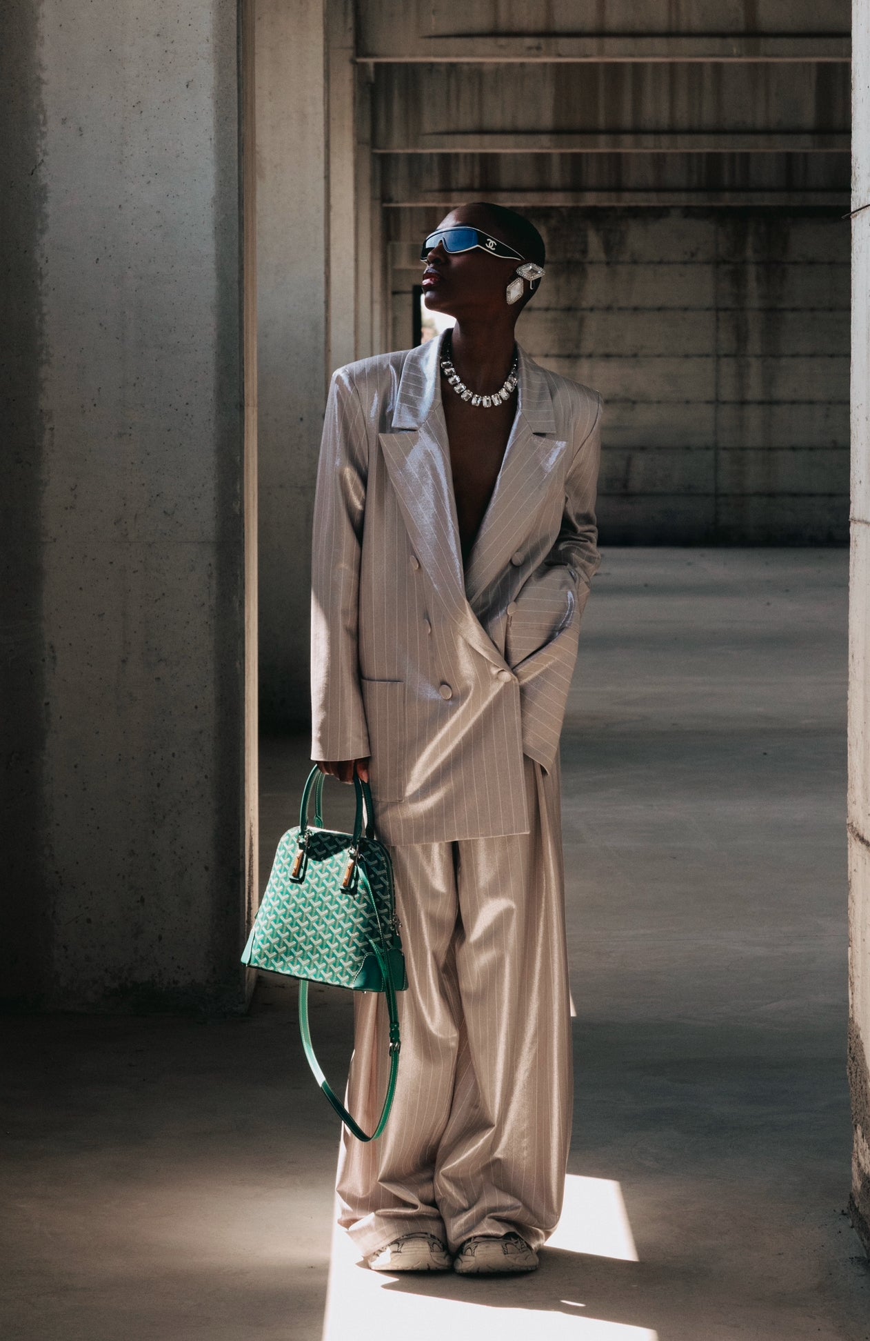 Blazer gessato Rihanna placcato