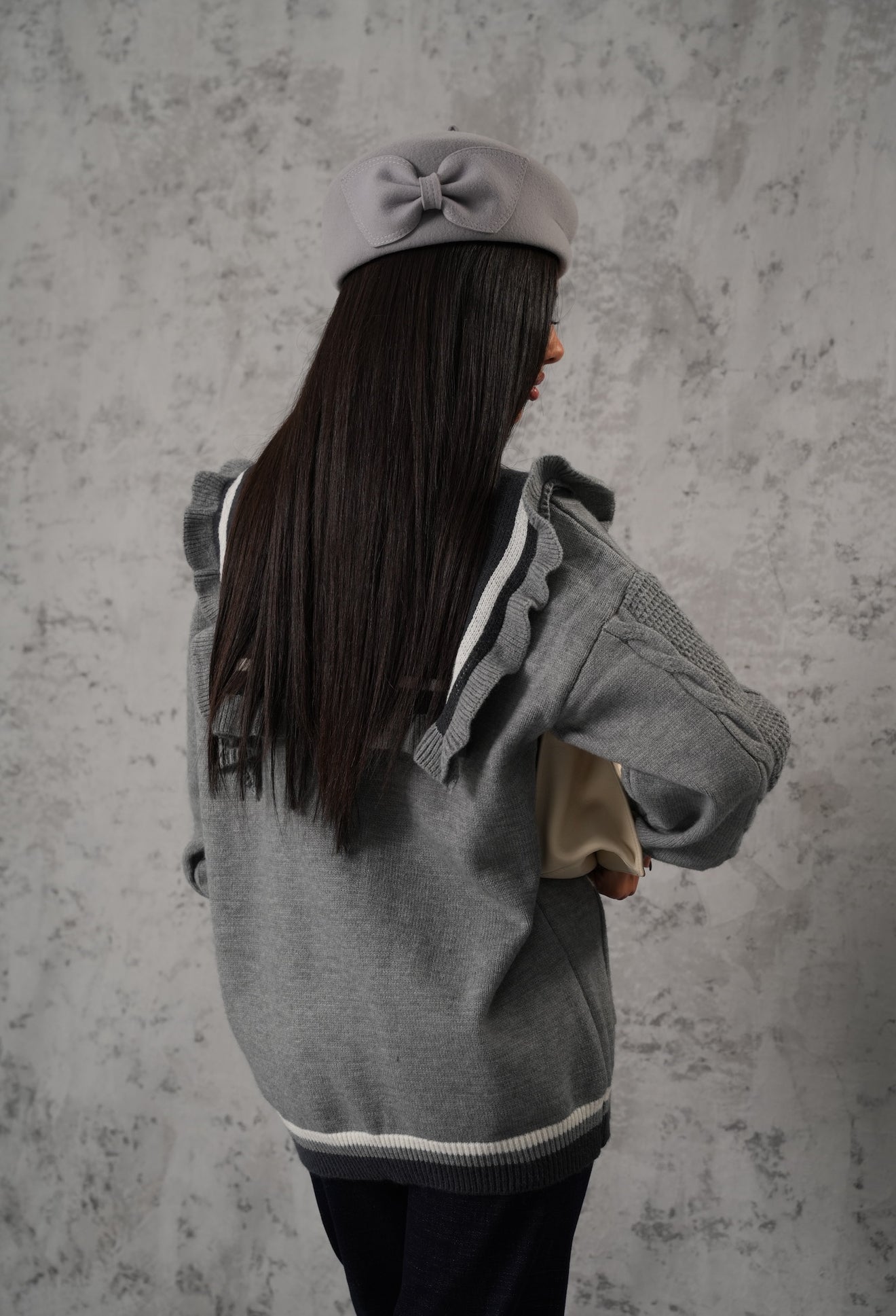 CARDIGAN ROUCHES EVISA GRIGIO