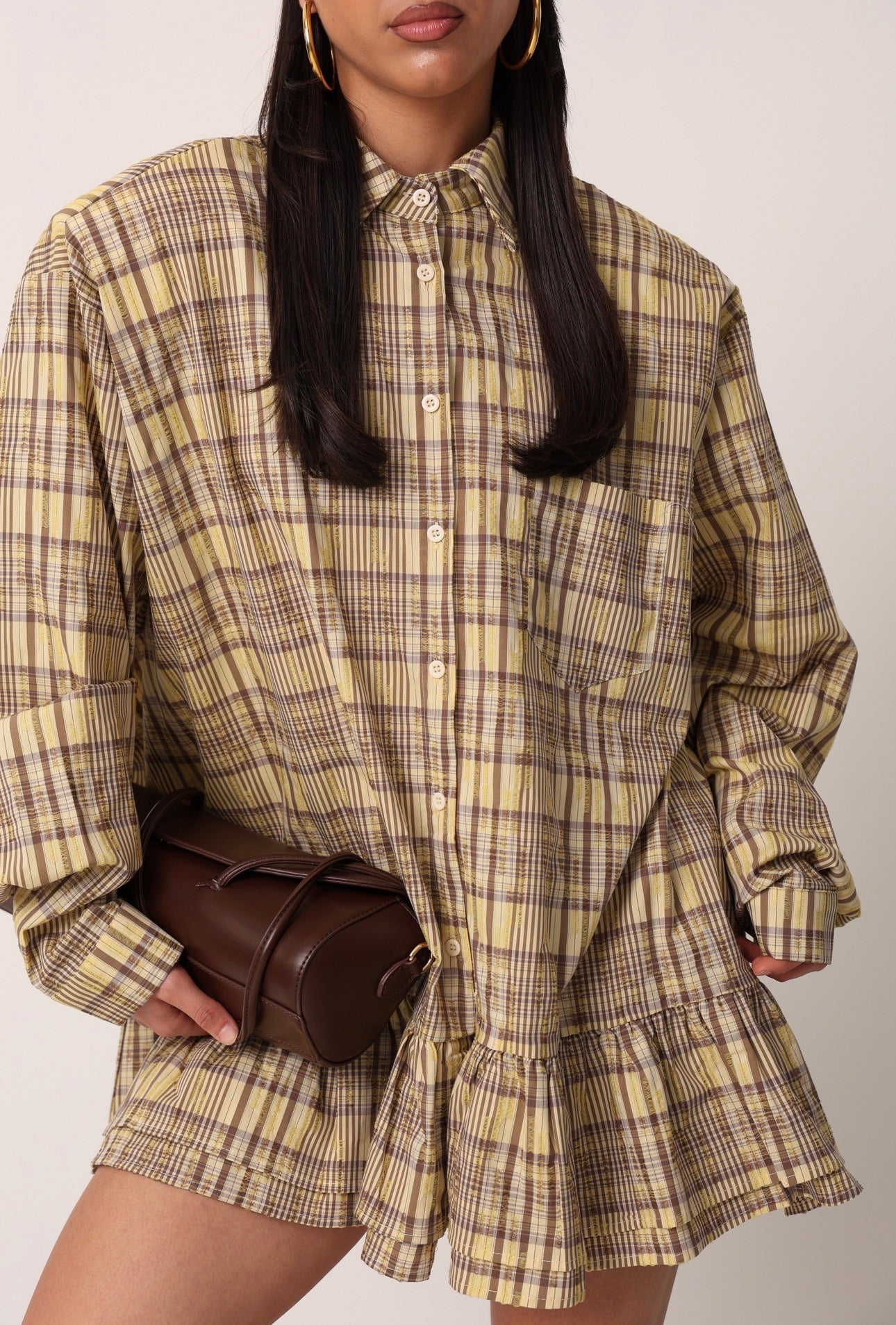 VESTITO QUADRI NERISE GIALLA/MARRONE