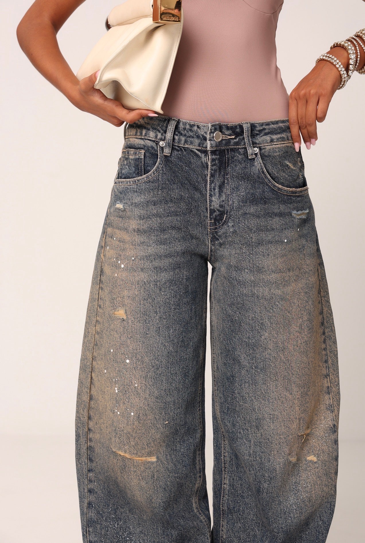 JEANS GLITTER MALESIA SABBIATO