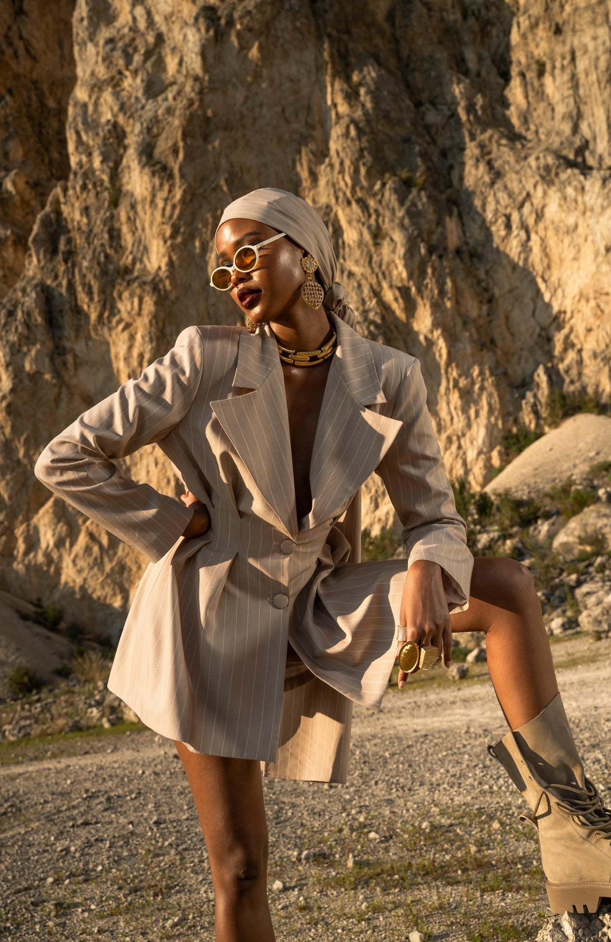 Vestito/Giacca gessato Kora beige