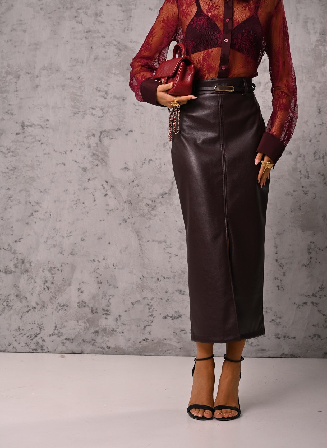 LONGUETTE ECOPELLE MAKARA BORDEAUX + CINTURA