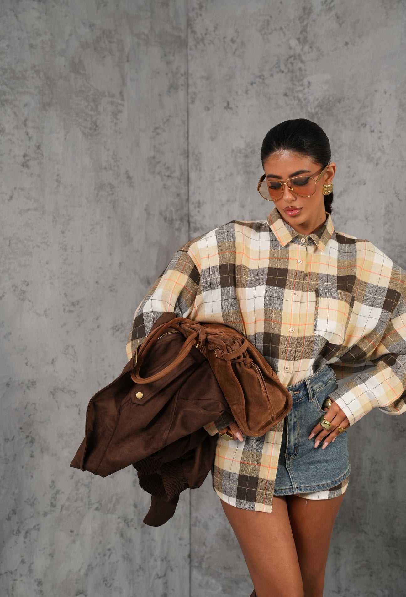 Camicia quadri Kanye beige/marrone