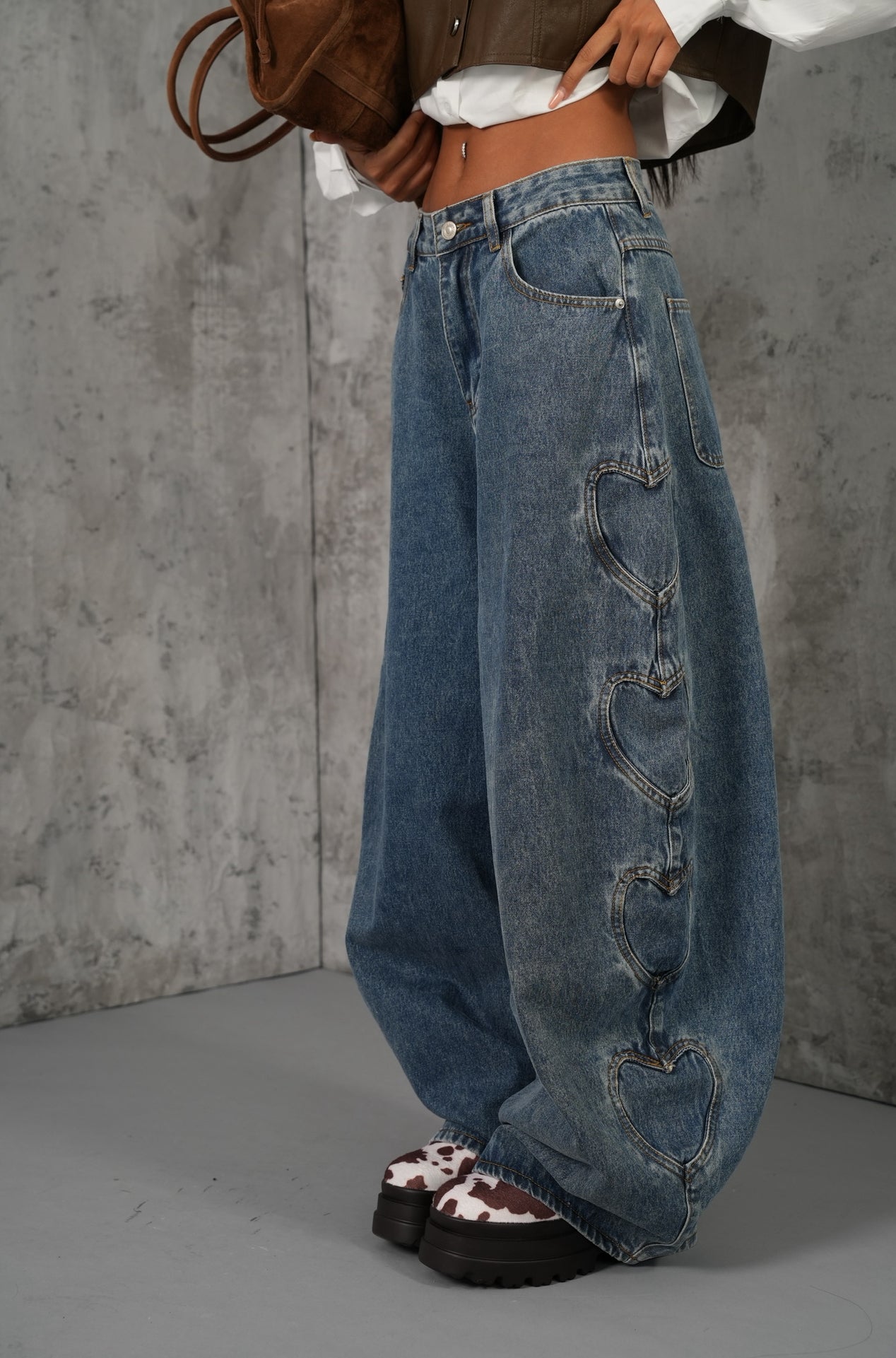 Jeans balloon Cuori denim blu