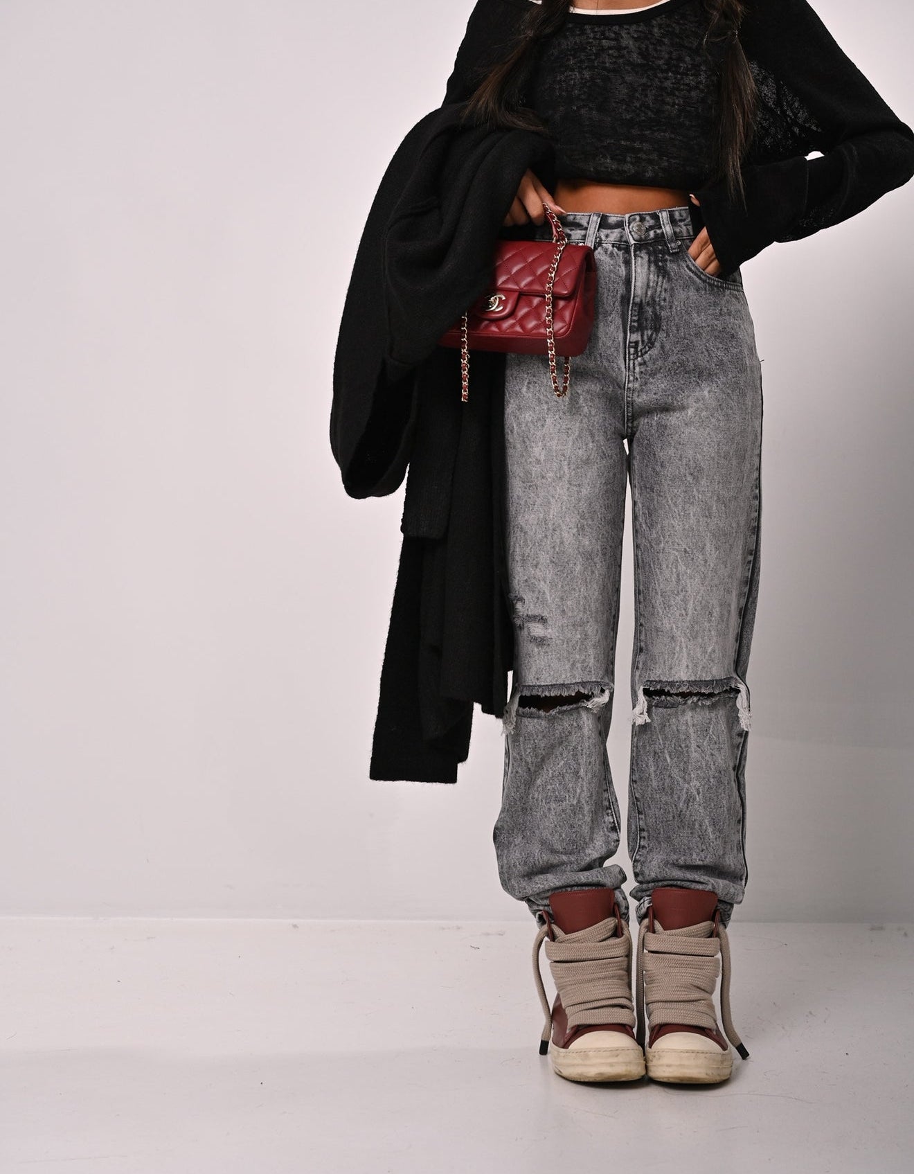 JEANS ROTTURE DELYA GRIGI