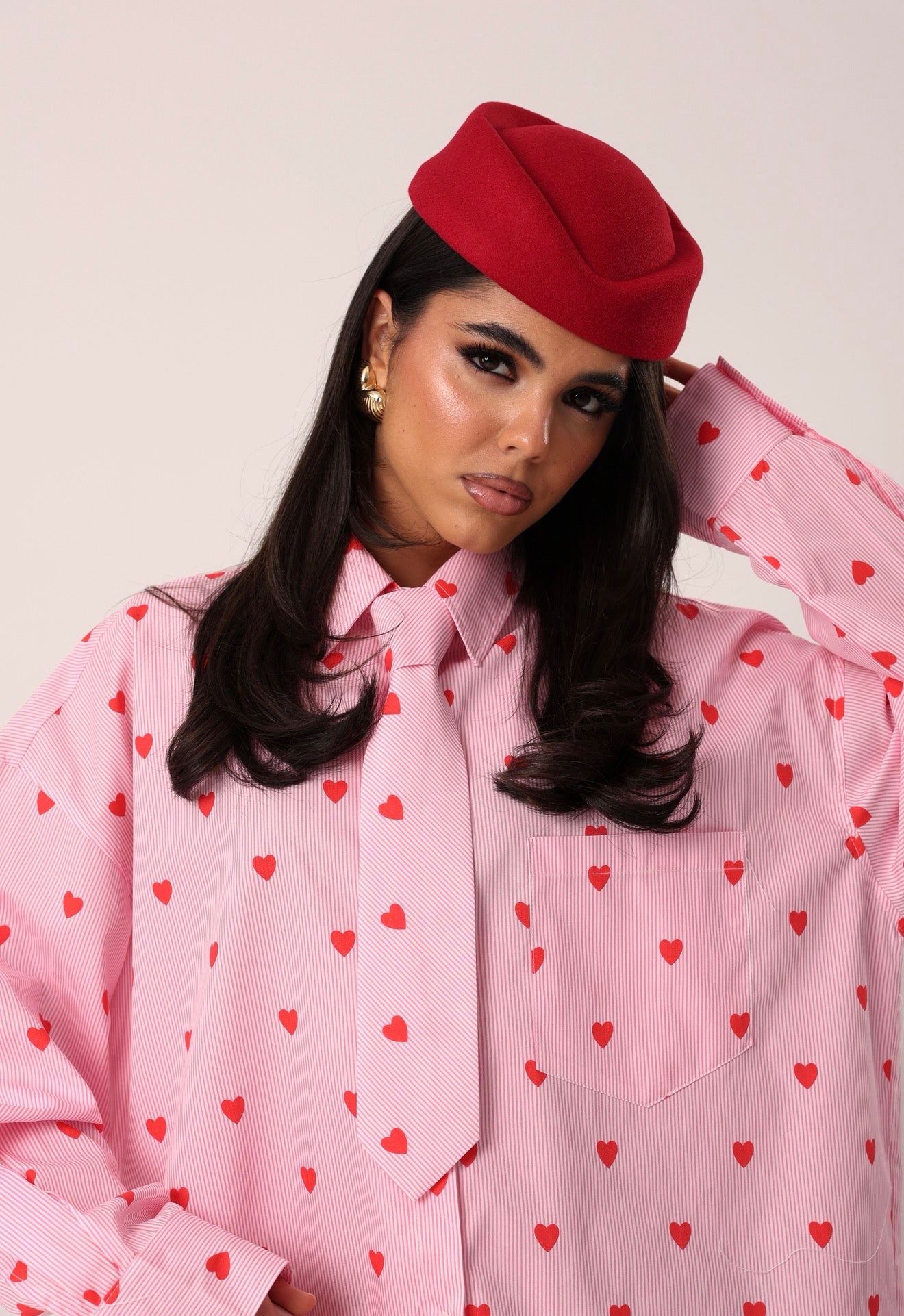 CAMICIA RIGHE VALENTINE'S DAY ROSA/ROSSA