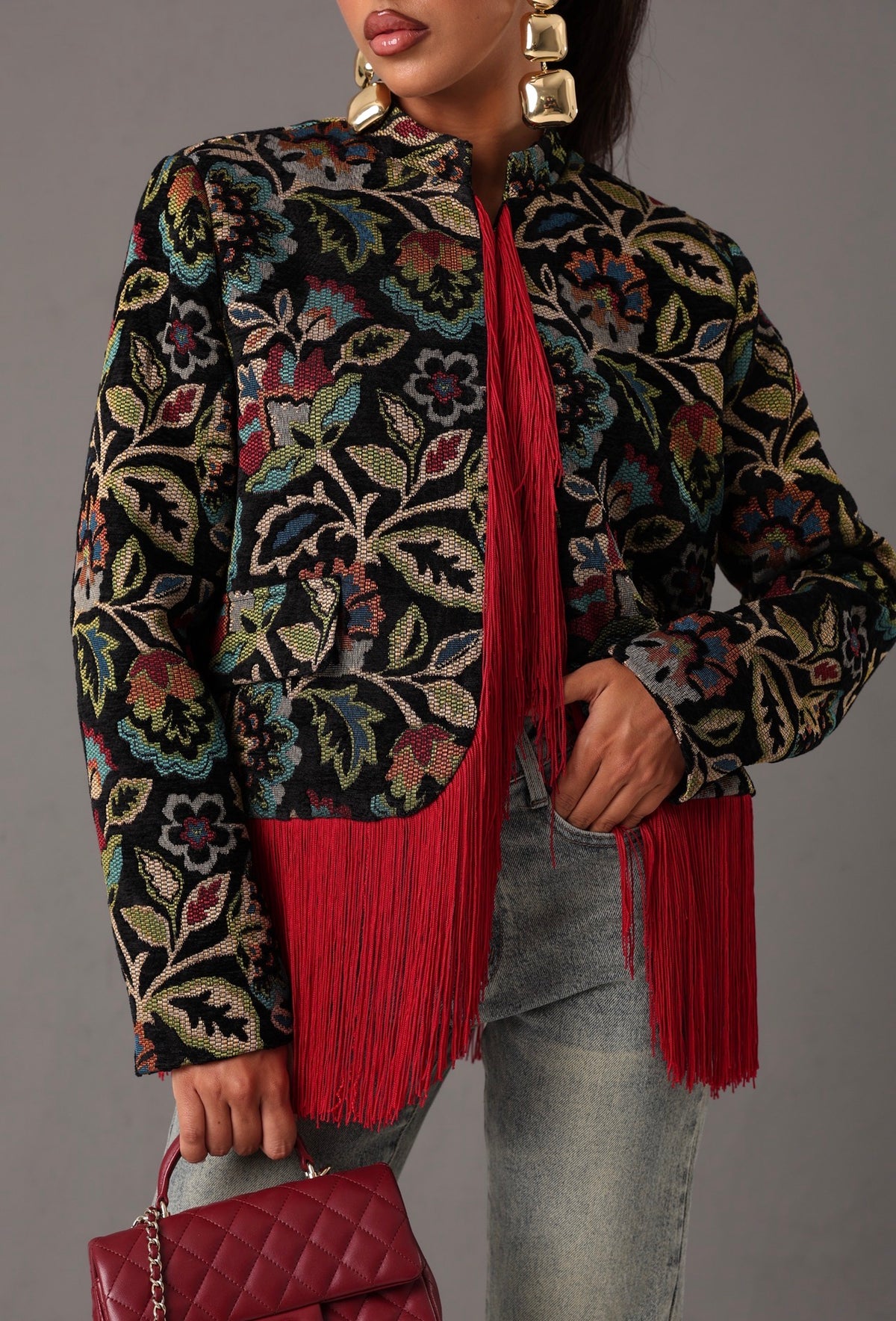 BLAZER JACQUARED FRANGE MEREDITH NERO BY LUMINA