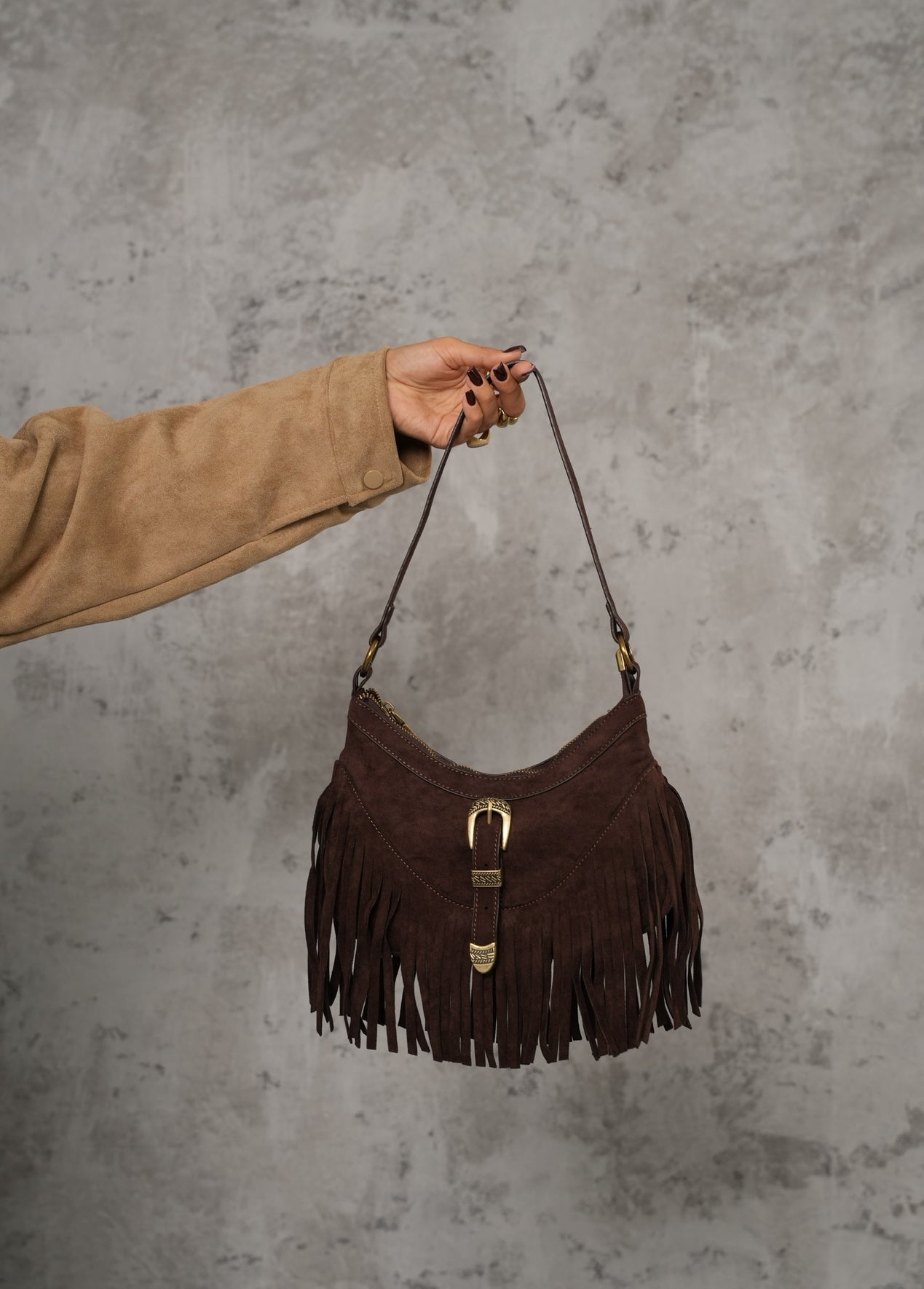 Borsa frange Jada marrone