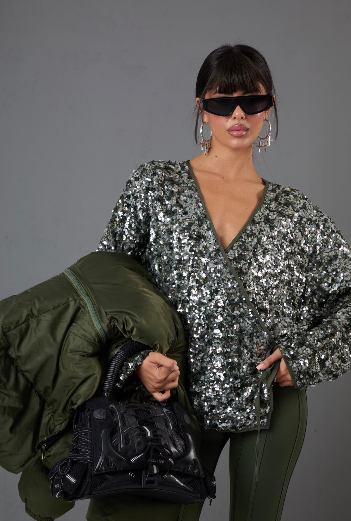 INCROCIATINA PAILLETTES STACEY VERDE MILITARE