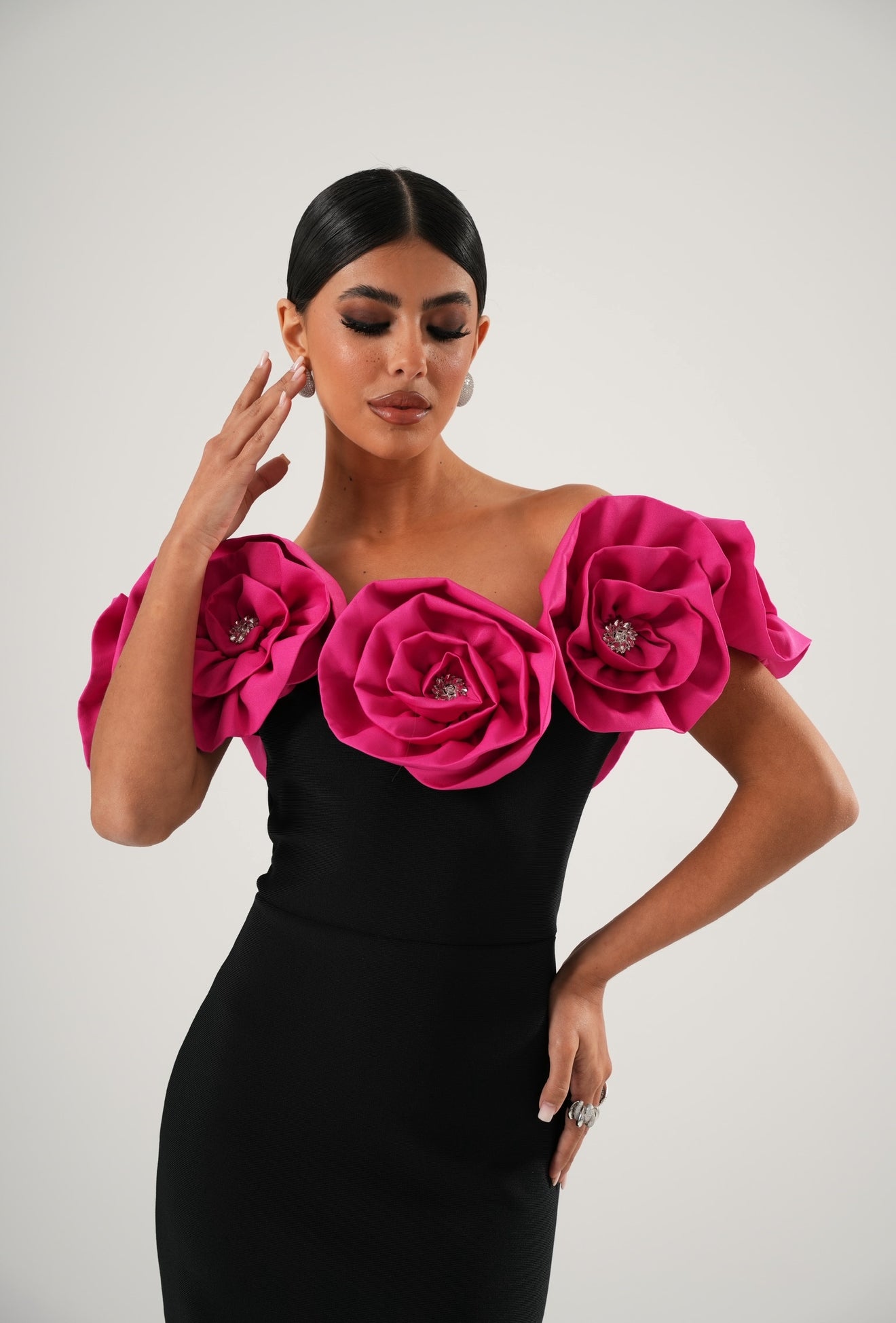 Vestito bandage Hanima nero/fucsia