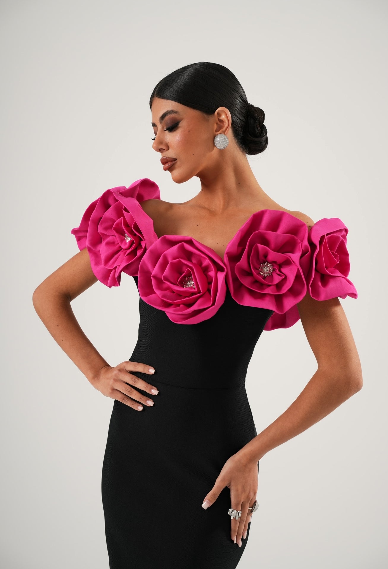 Vestito bandage Hanima nero/fucsia