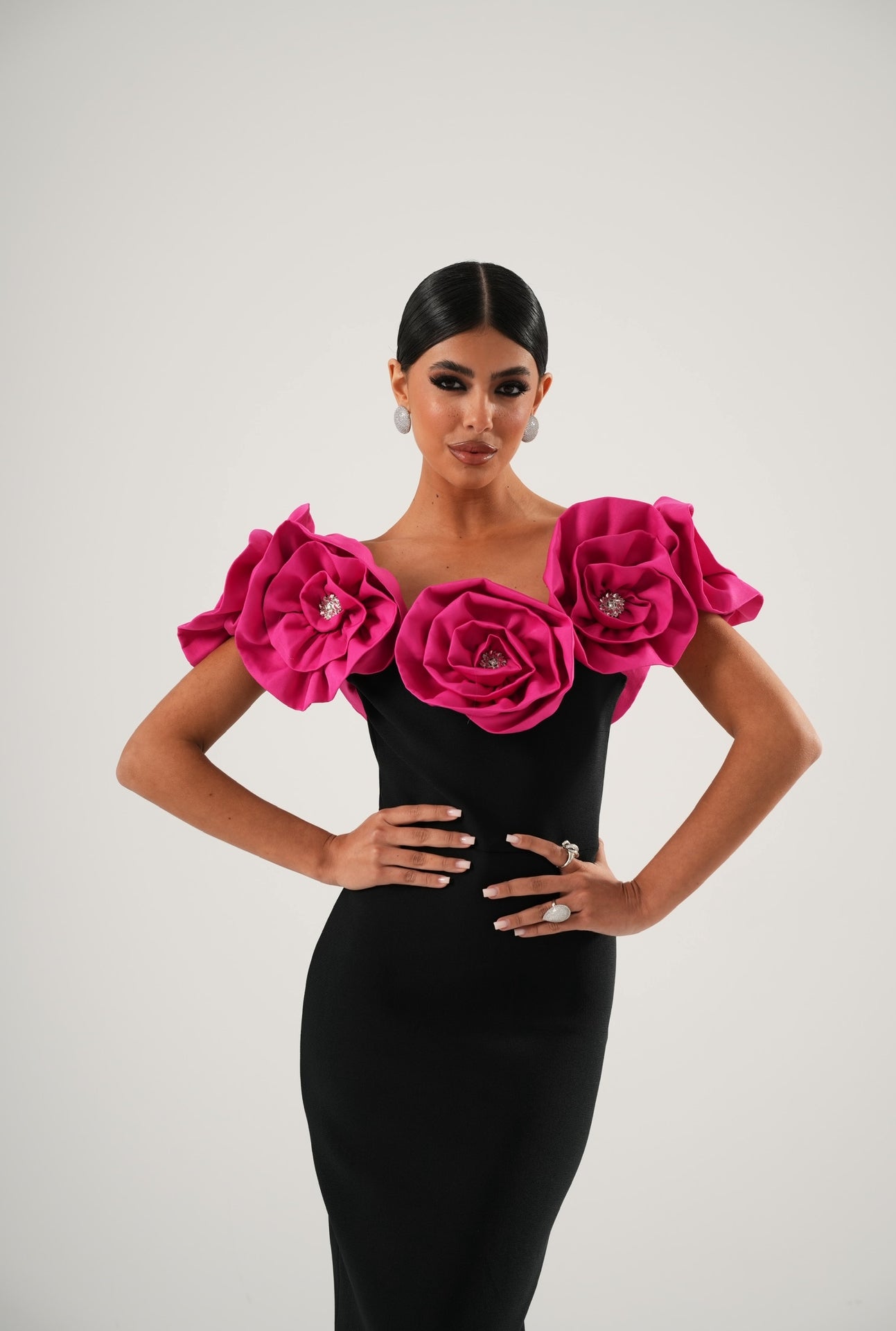Vestito bandage Hanima nero/fucsia