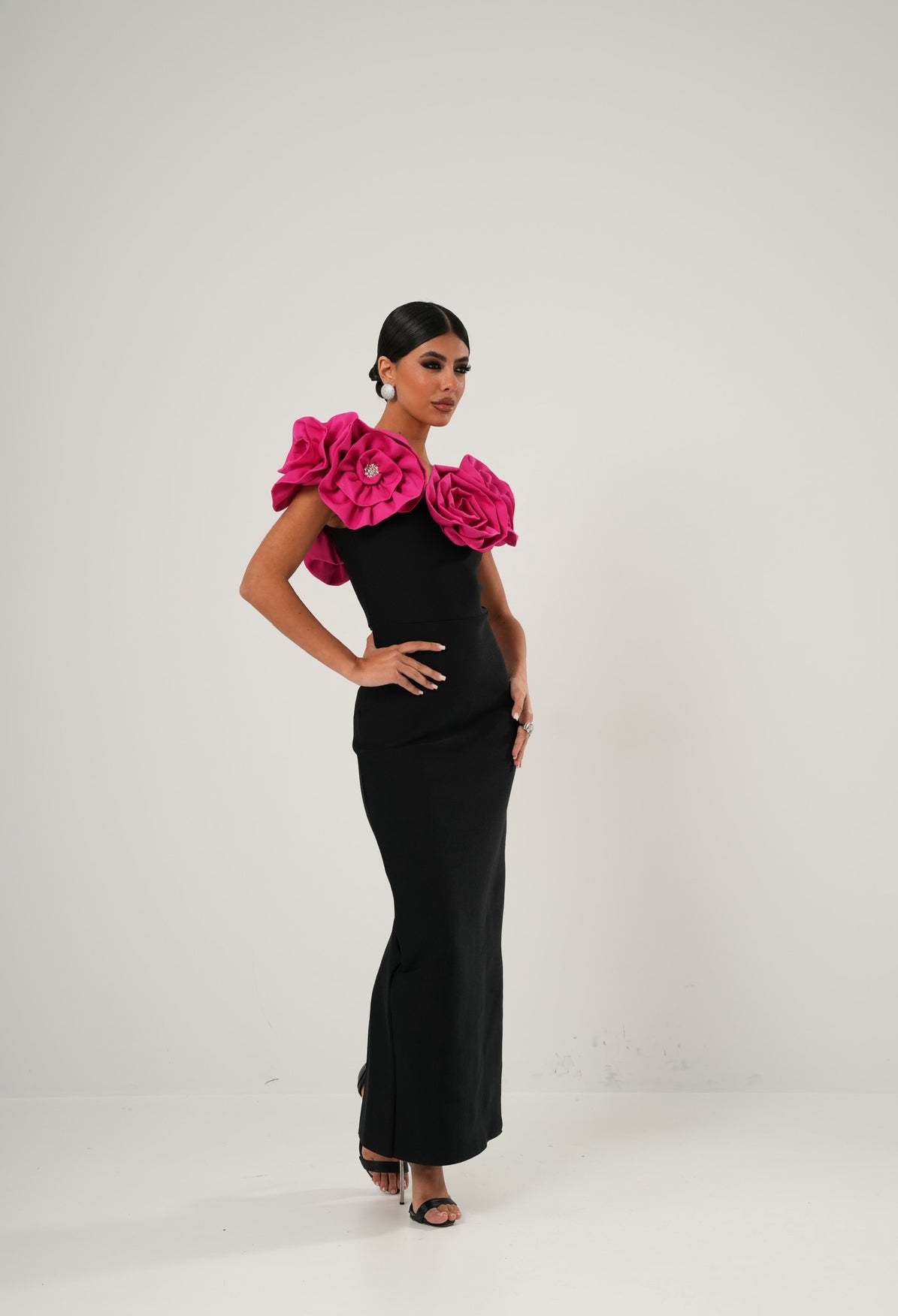 Vestito bandage Hanima nero/fucsia