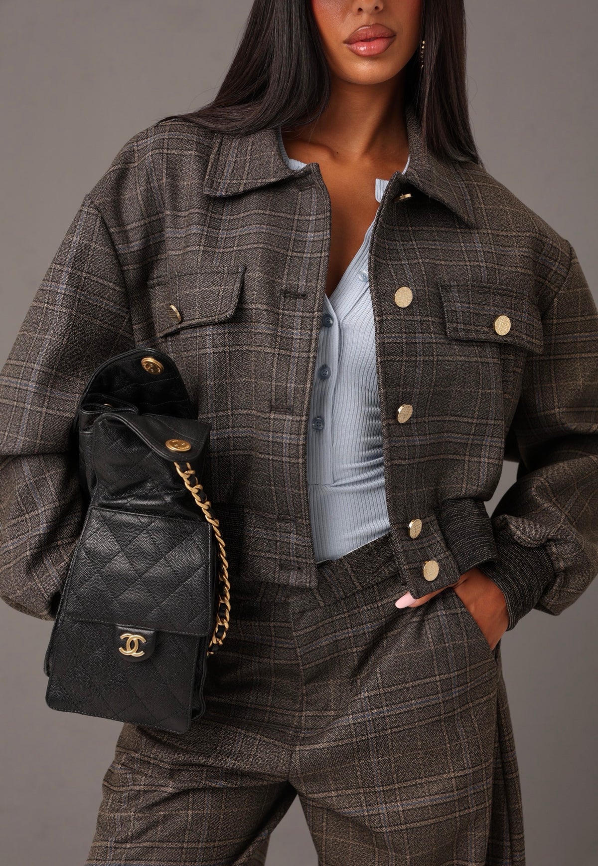 BOMBER QUADRI LILA TAUPE BY LUMINA