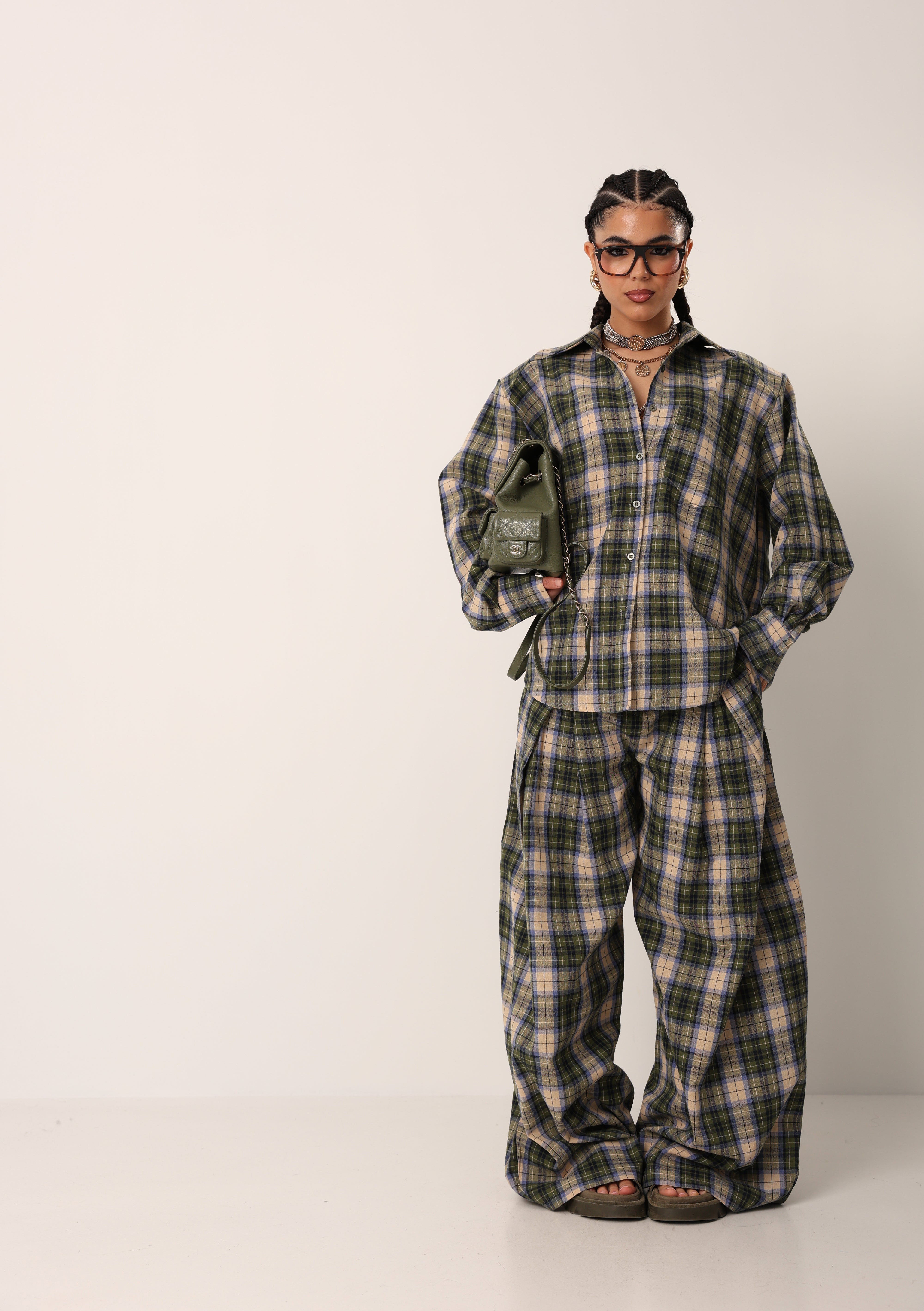 PANTALONI QUADRI AMARIS VERDE/PANNA