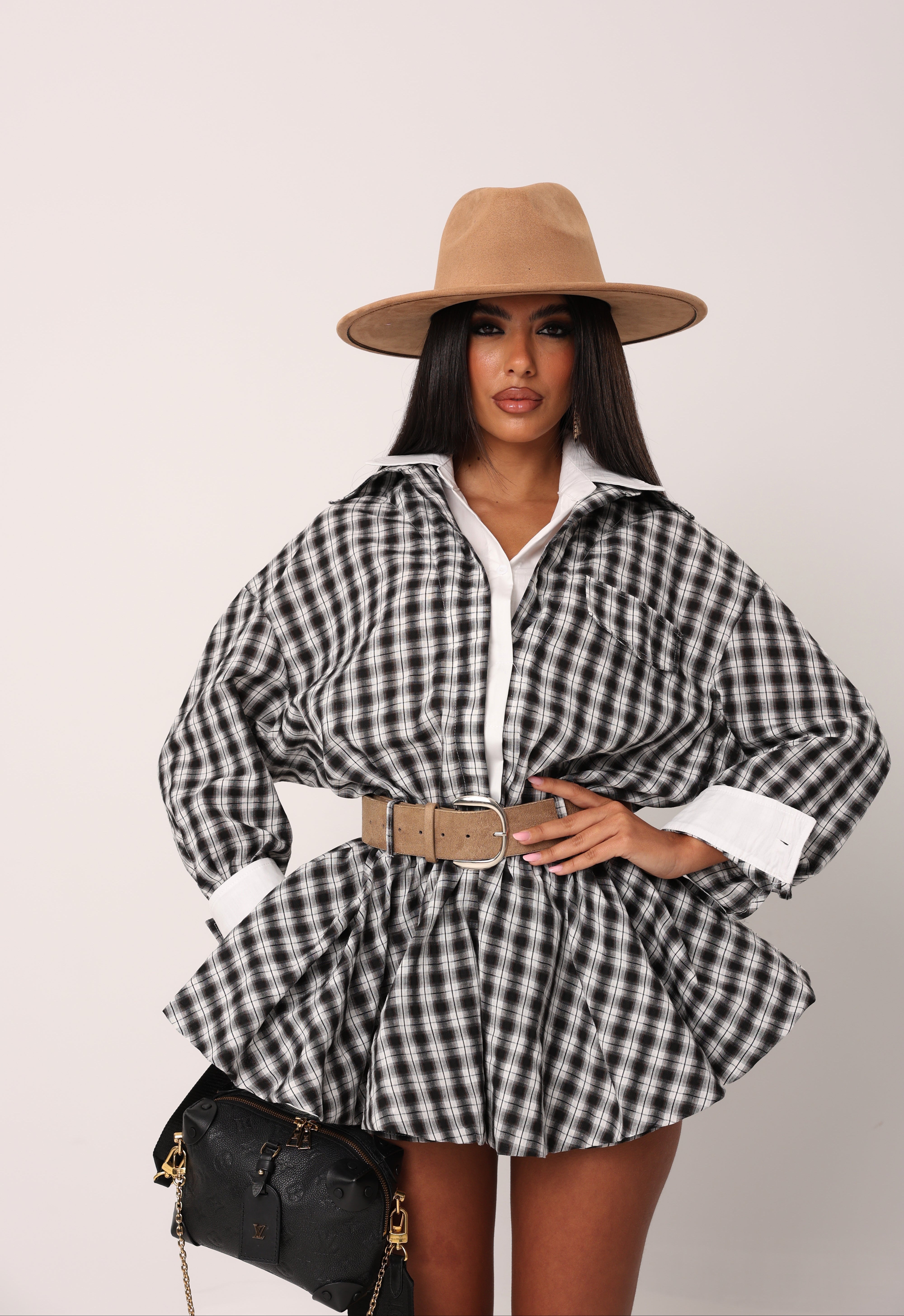 VESTITO QUADRETTI BENNET + CINTURA+ CULOTTE B/W