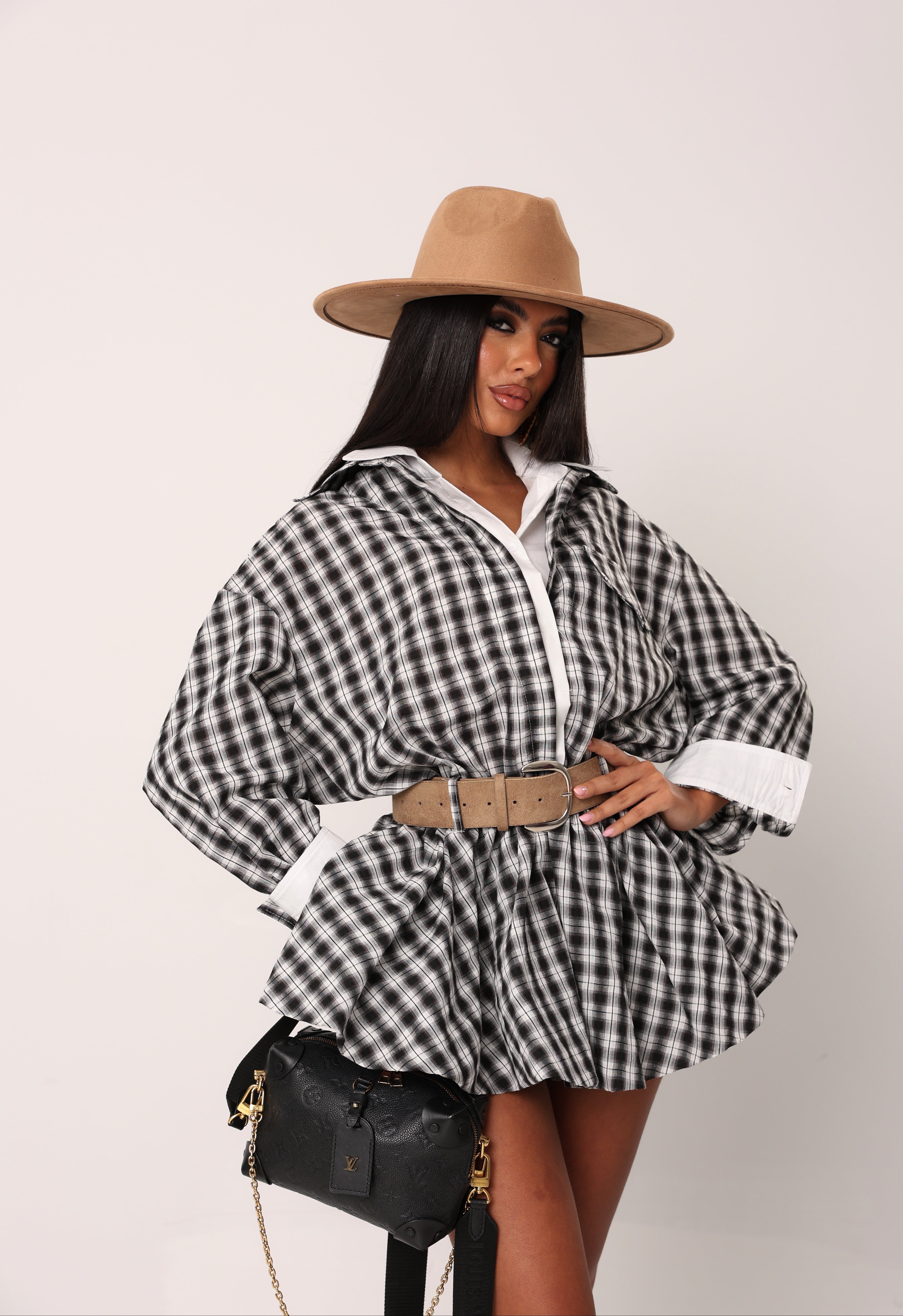 VESTITO QUADRETTI BENNET + CINTURA+ CULOTTE B/W