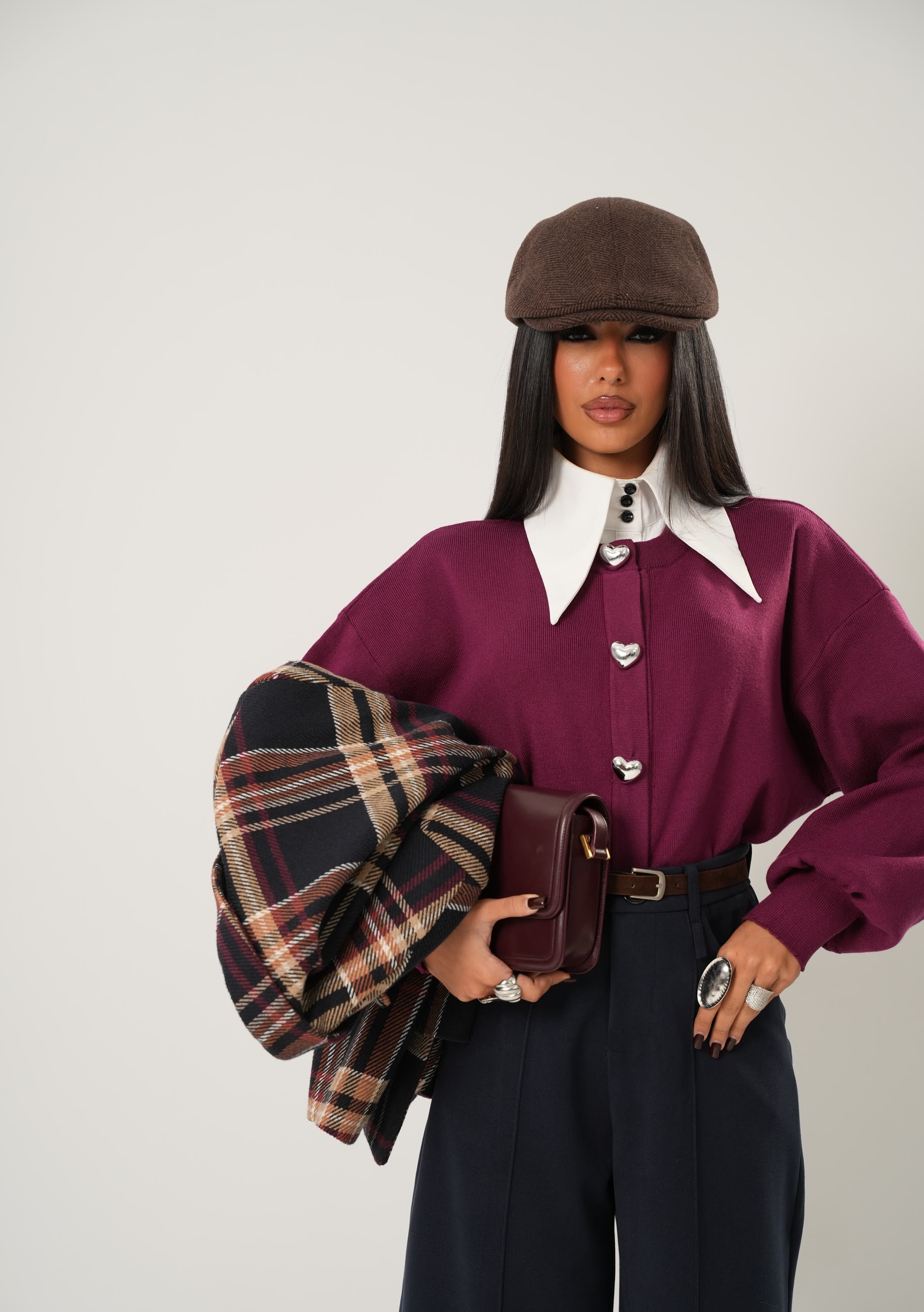 CARDIGAN SILVER HEARTS BORDEAUX