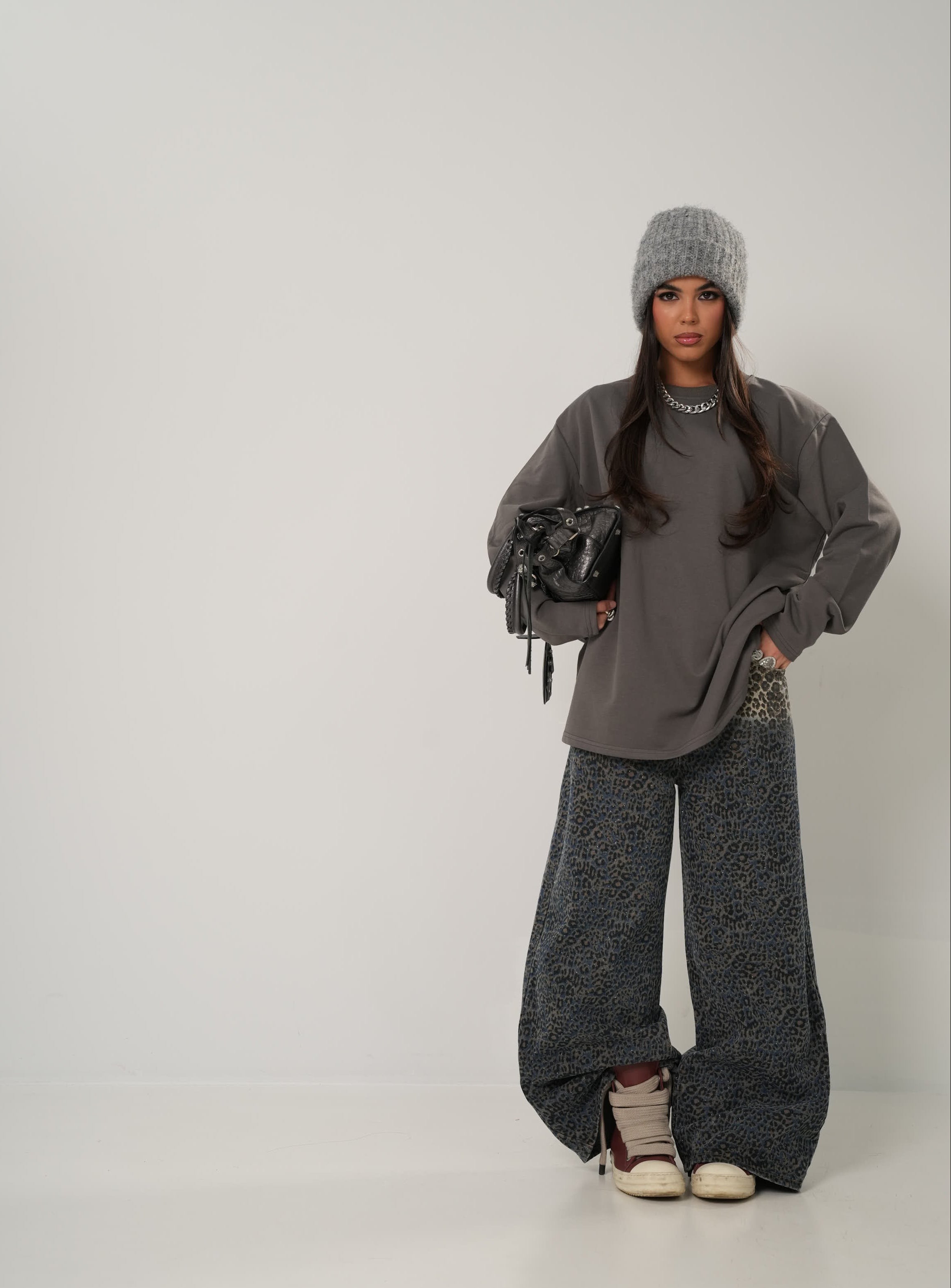 JEANS BRILLANTINATO LARY LEOPARDATO