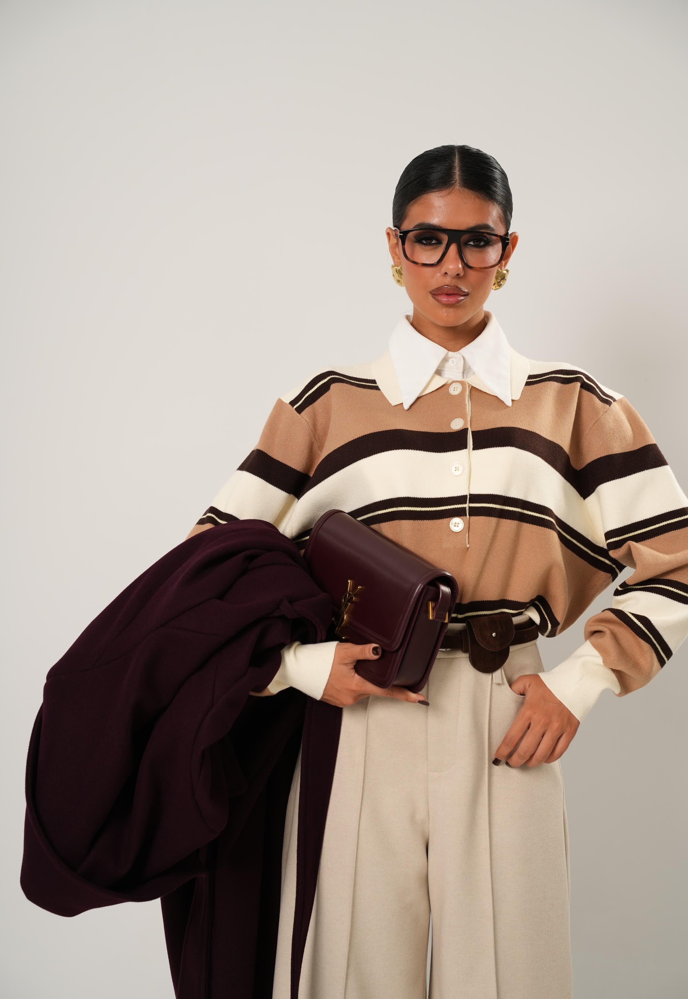 POLO RIGHE EVA CAMEL/MARRONE