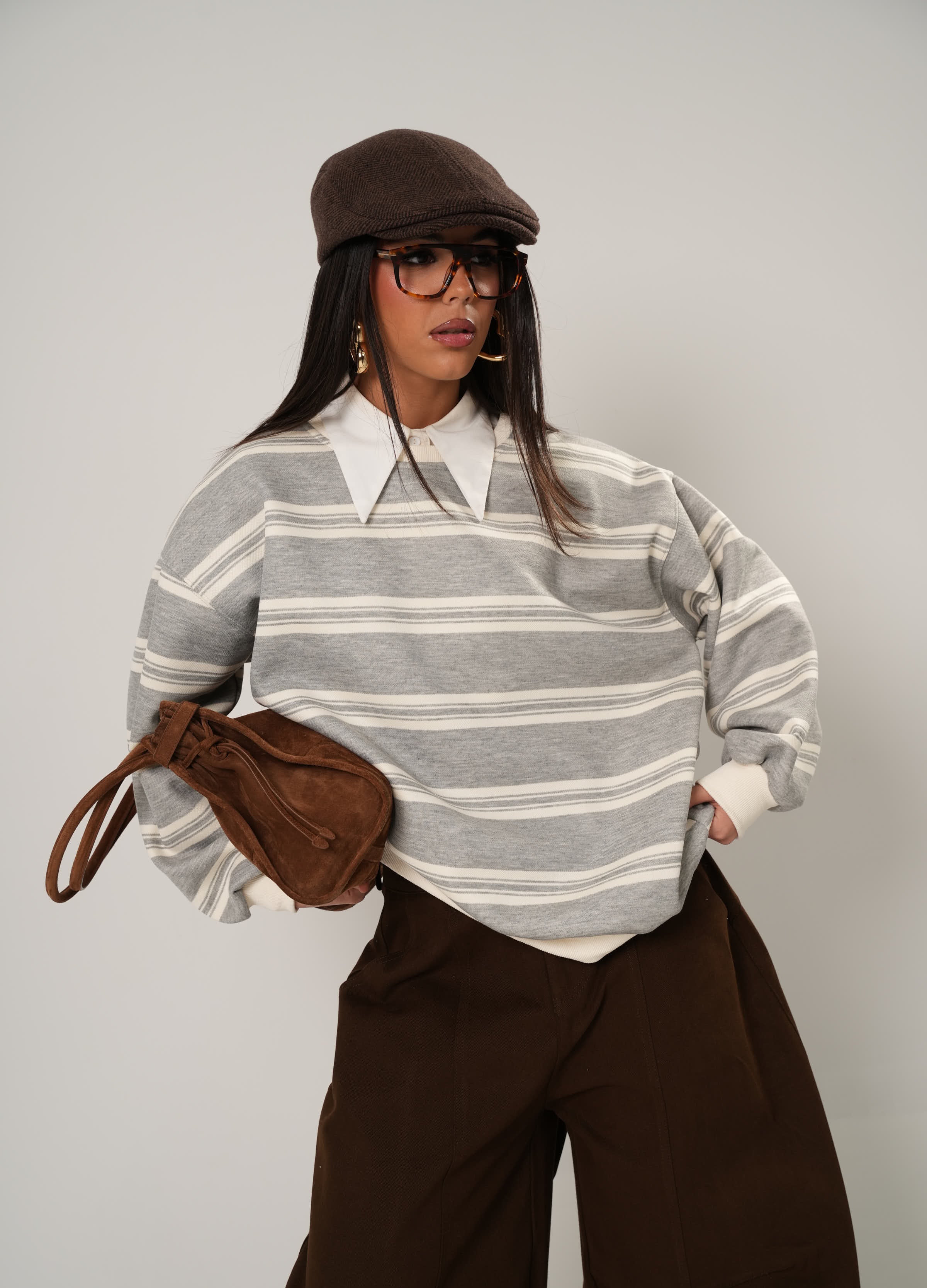 FELPA RIGHE VALKY GRIGIA/BIANCA