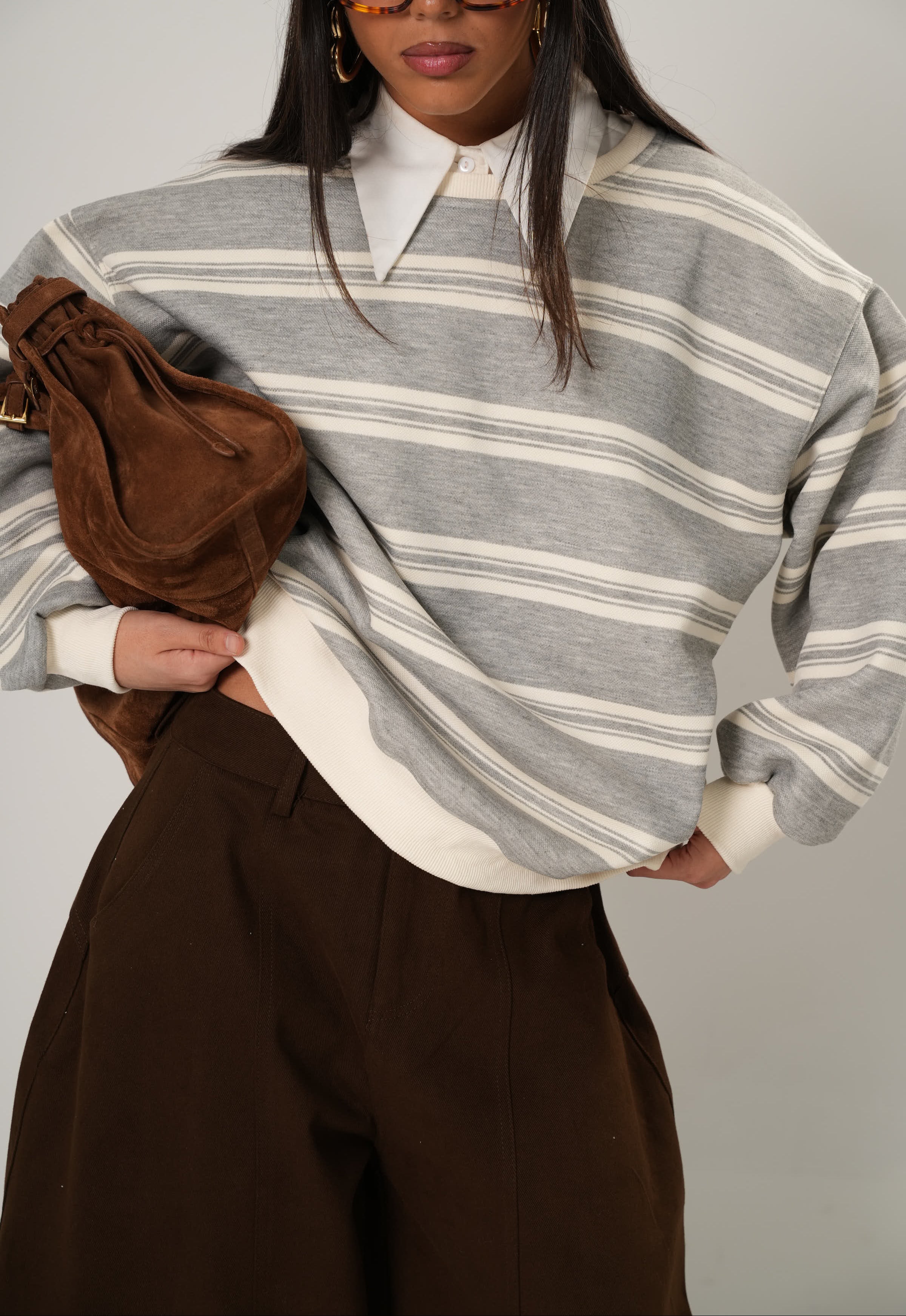 FELPA RIGHE VALKY GRIGIA/BIANCA