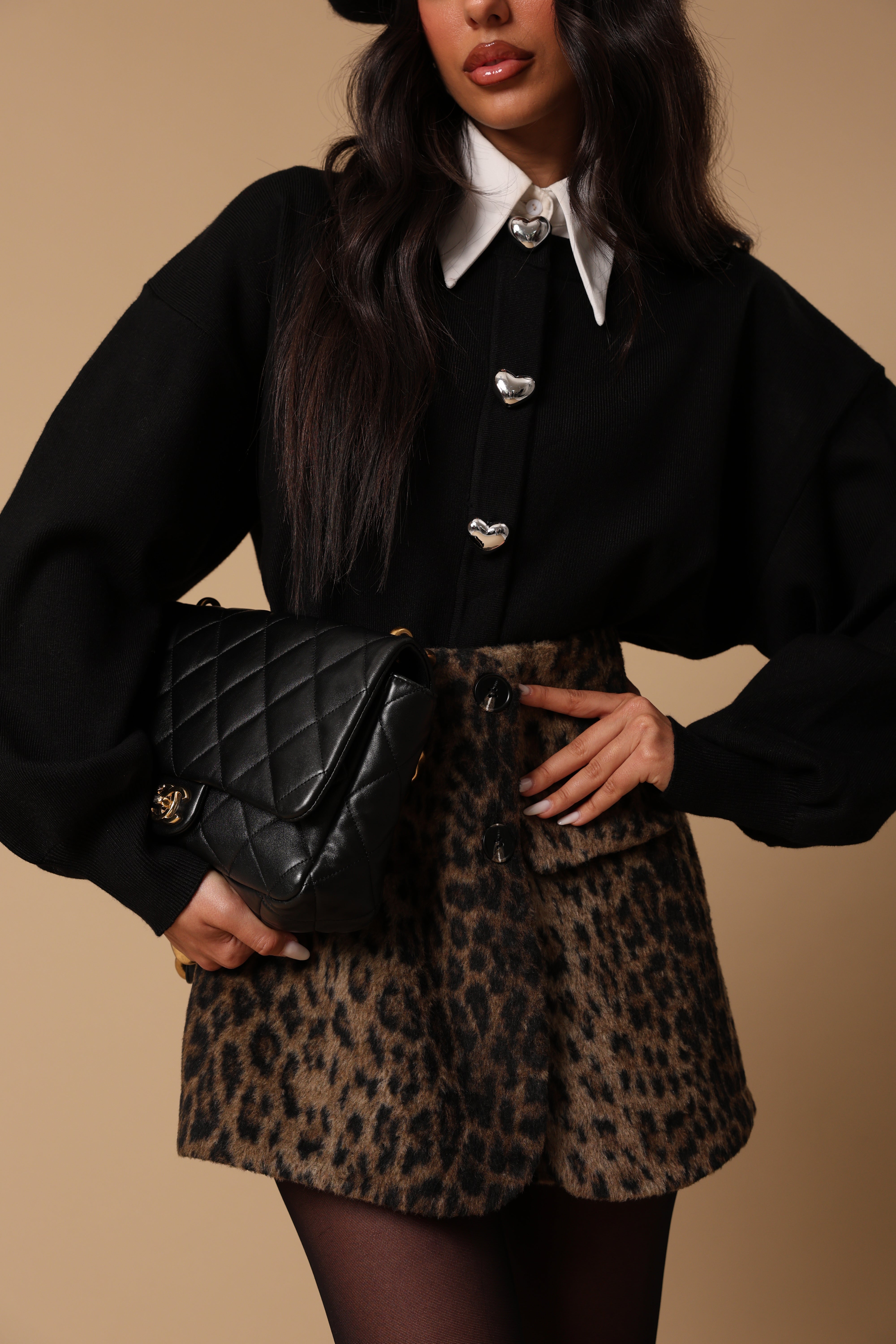 CARDIGAN SILVER HEARTS NERO