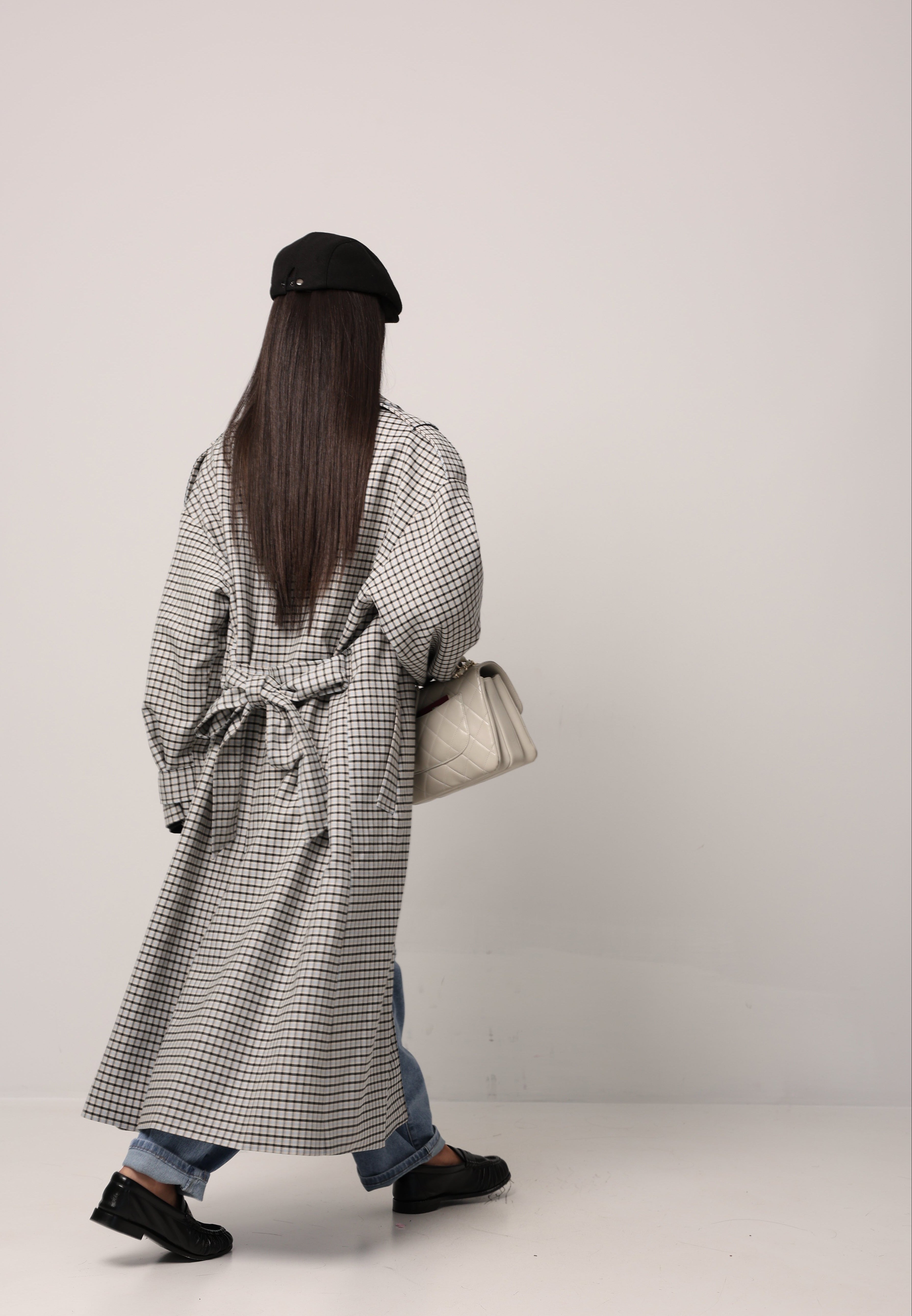 TRENCH QUADRETTI CYNTHIA CELESTE + CINTURA BY LUMINA