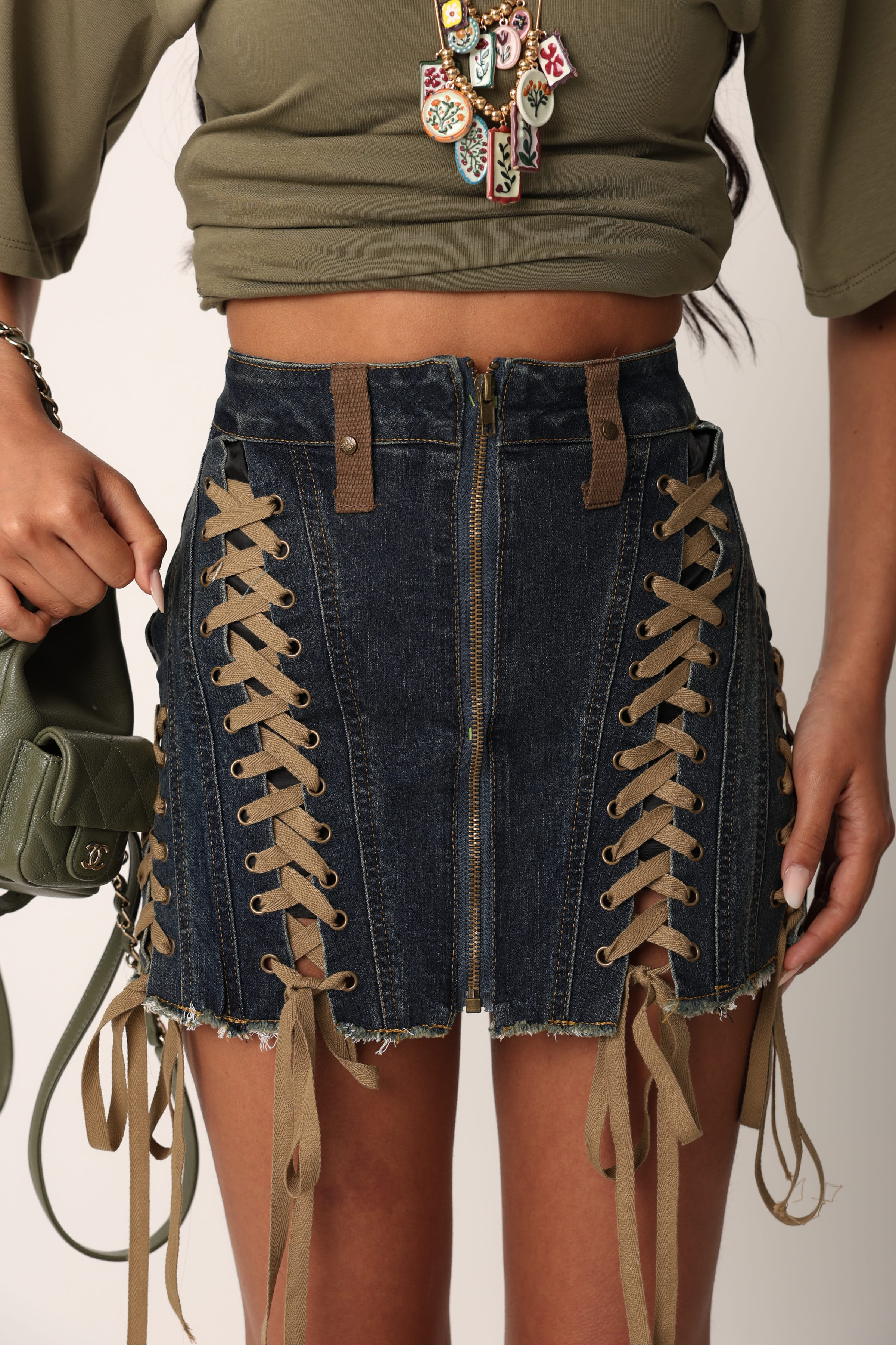 PANTAGONNA STRINGHE KEISA DENIM SCURO