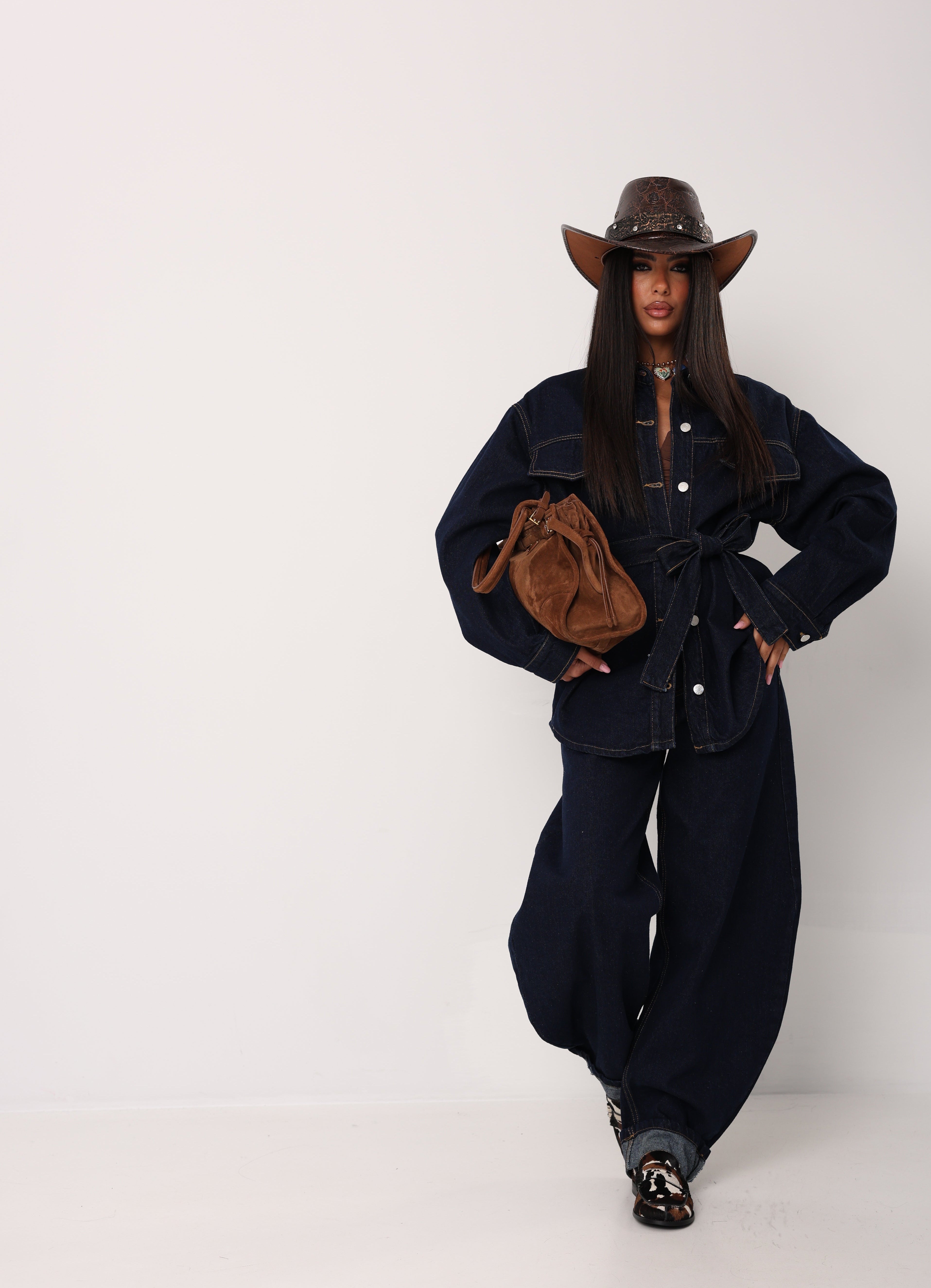 CAMICIA LINDSEY DENIM SCURO + CINTURA