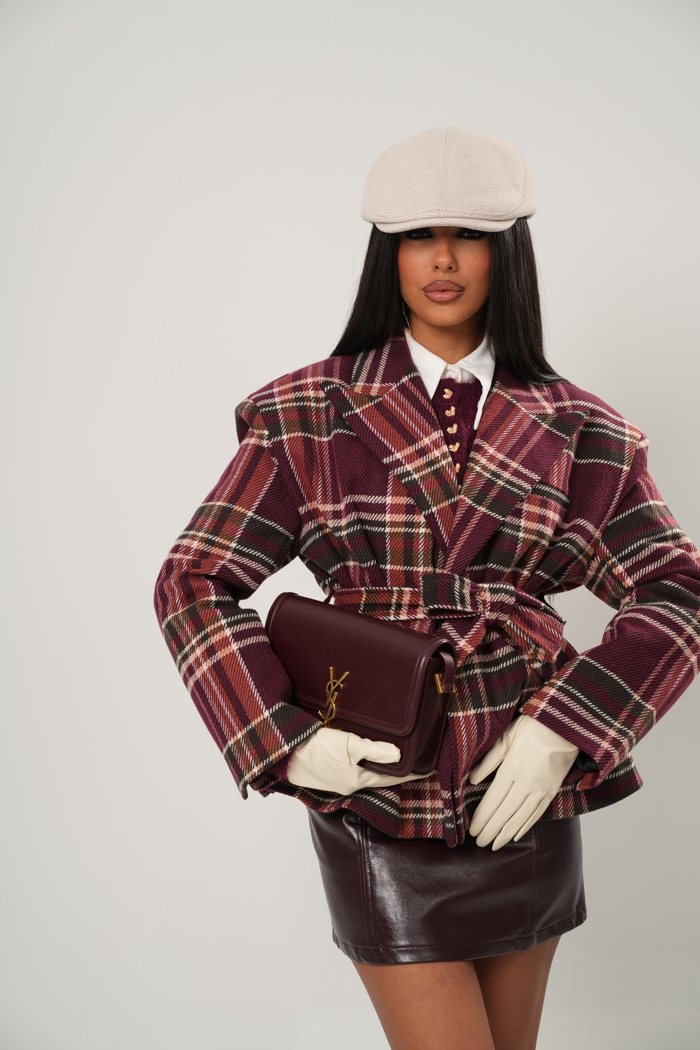 CAPPOTTO TARTAN SHAWE BORDEAUX BY LUMINA