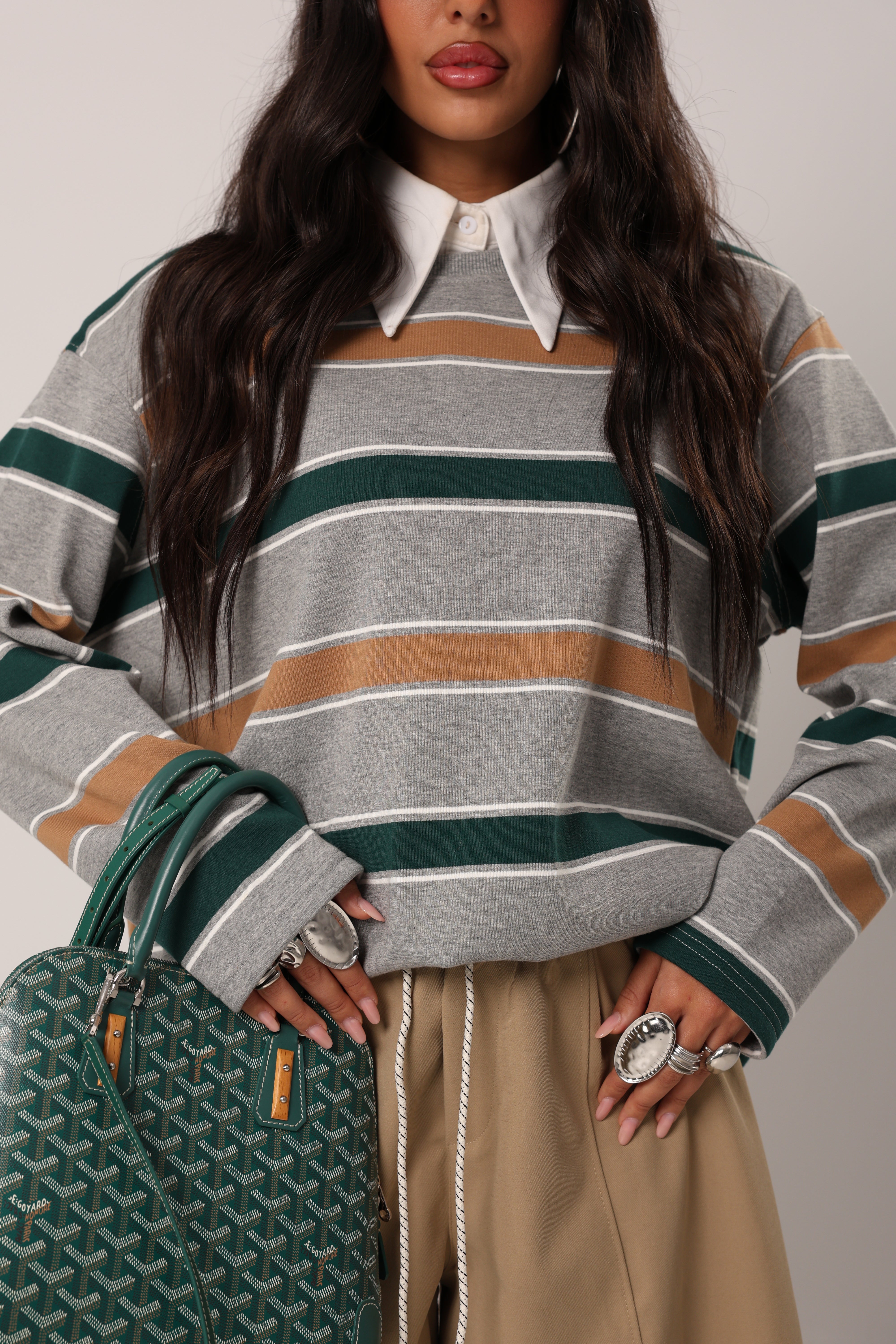 FELPA RIGHE YVA GRIGIA/VERDE/CAMEL