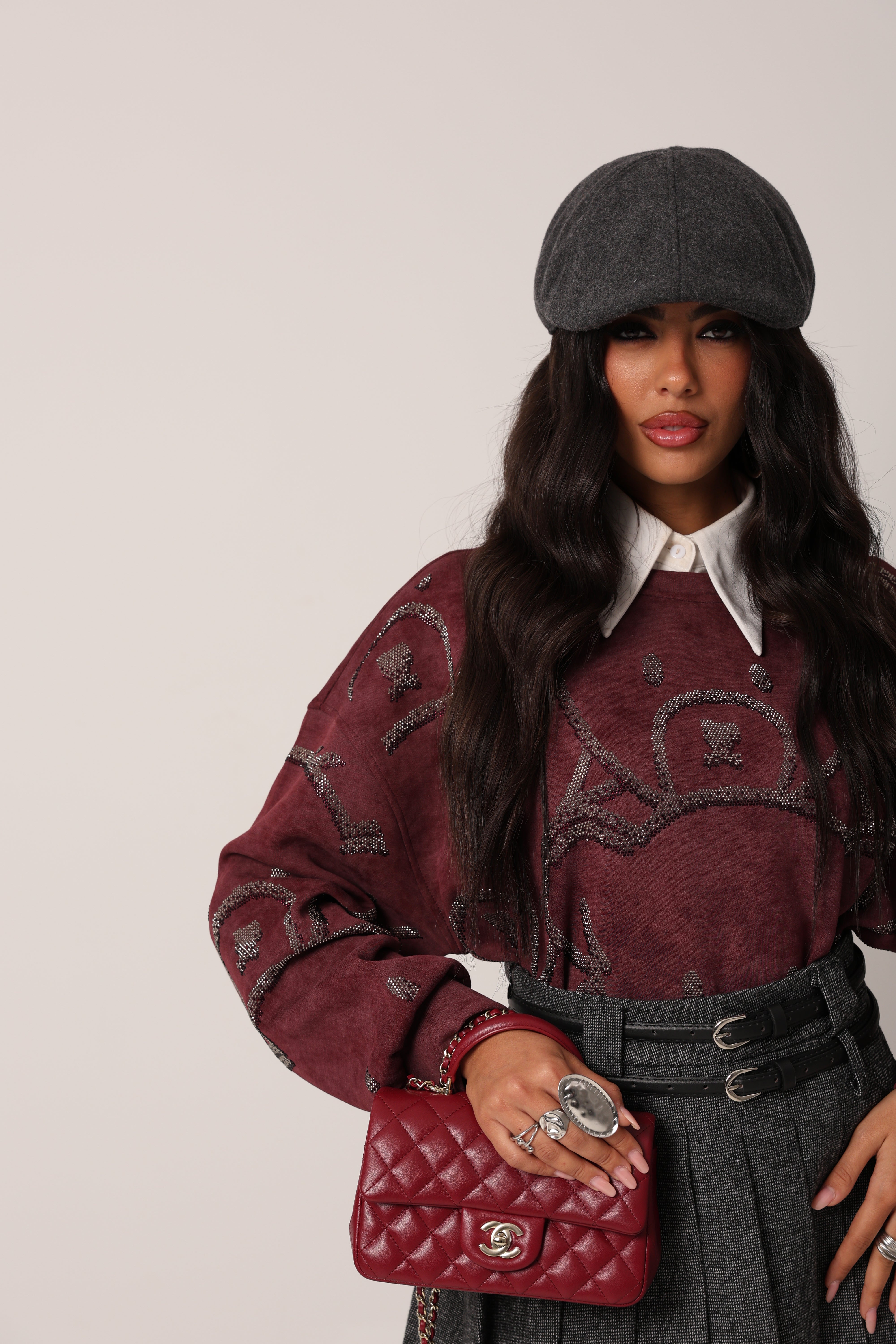 FELPA TEDDY STRASS BORDEAUX