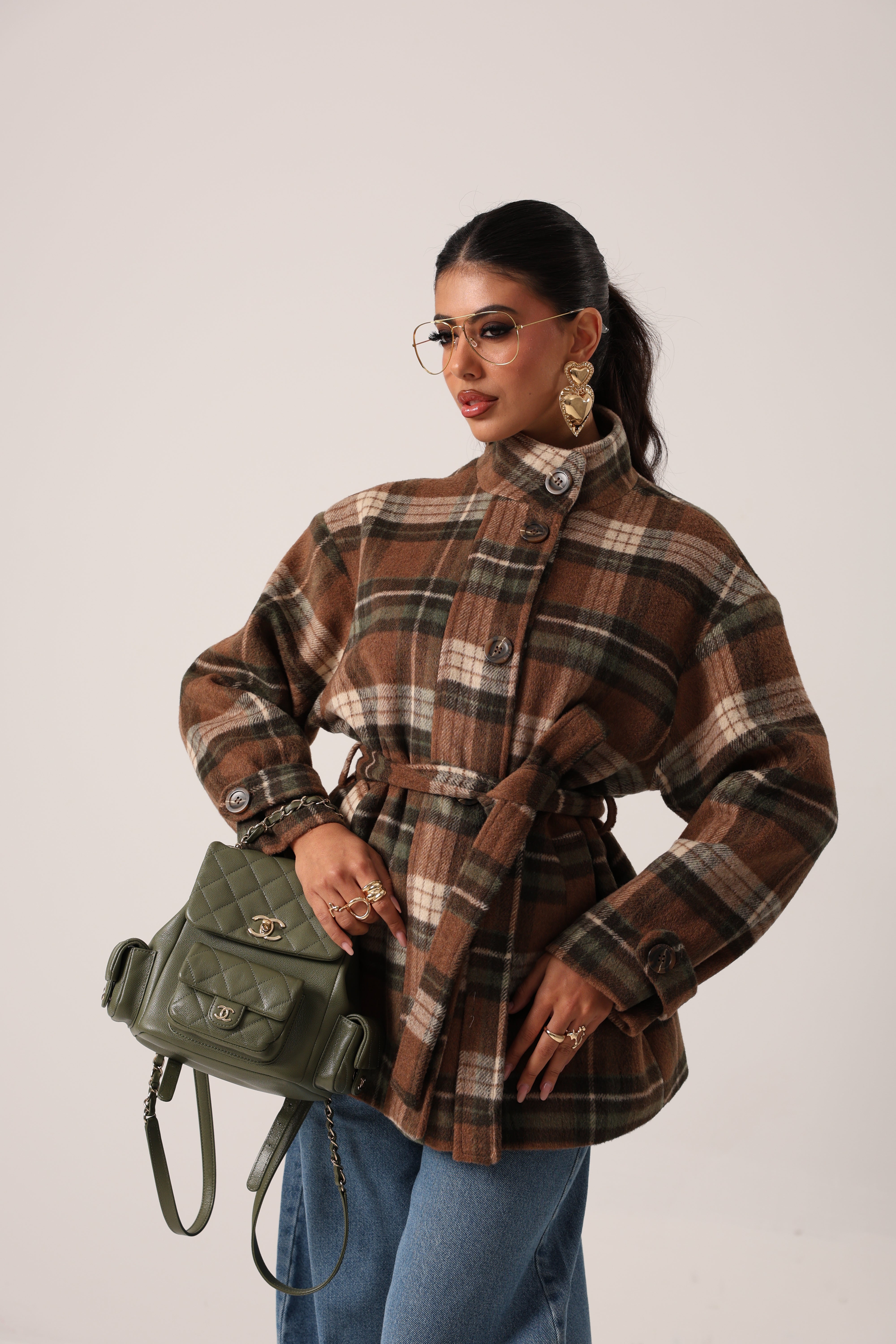 CAPPOTTINO TARTAN VENUS MARRONE/VERDE + CINTURA