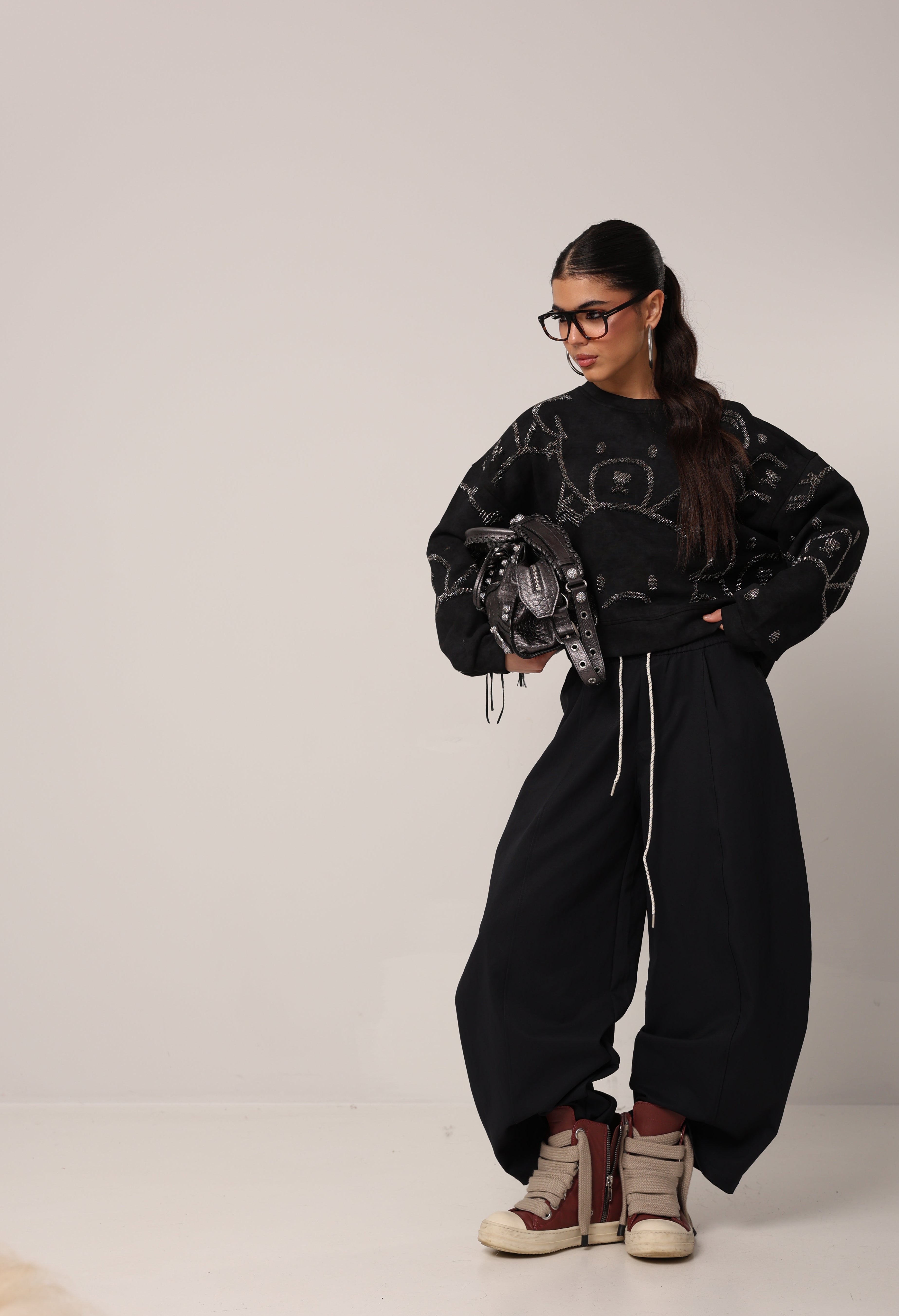 FELPA TEDDY STRASS NERA