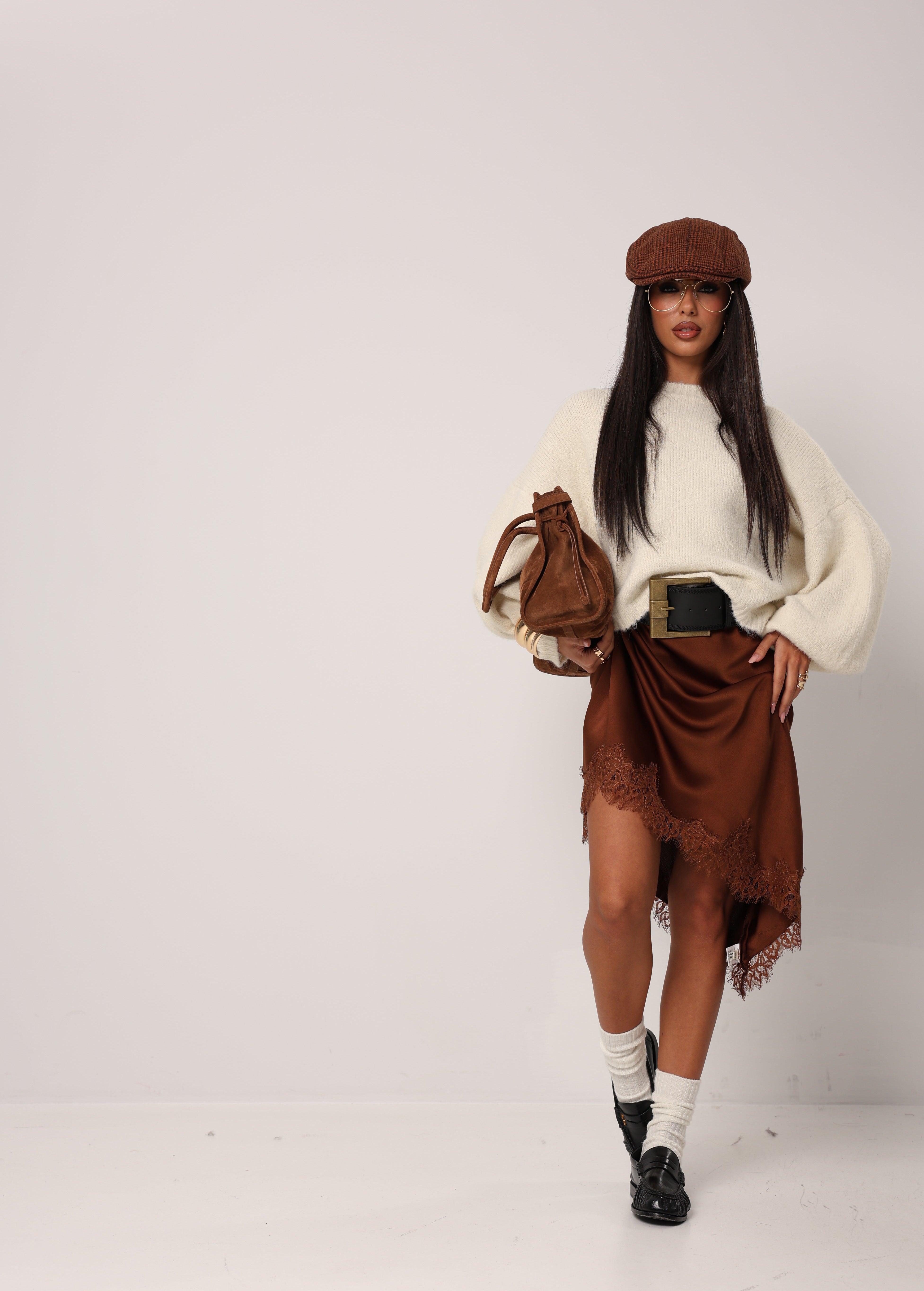 VESTITO ASIMMETRICO MEGAN MARRONE