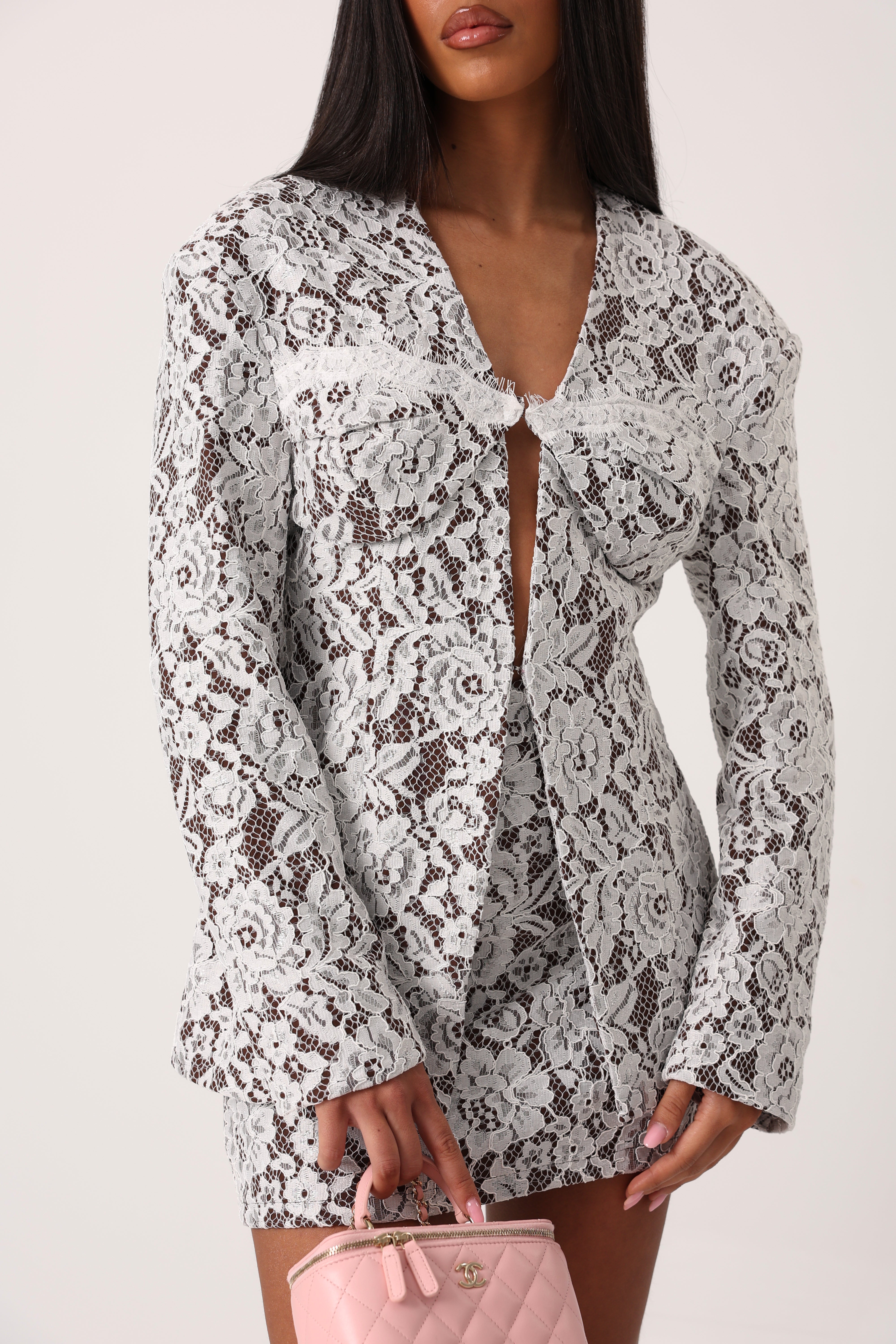 TAILLEUR GIACCA+GONNA PIZZO LUA BIANCO/MARRONE