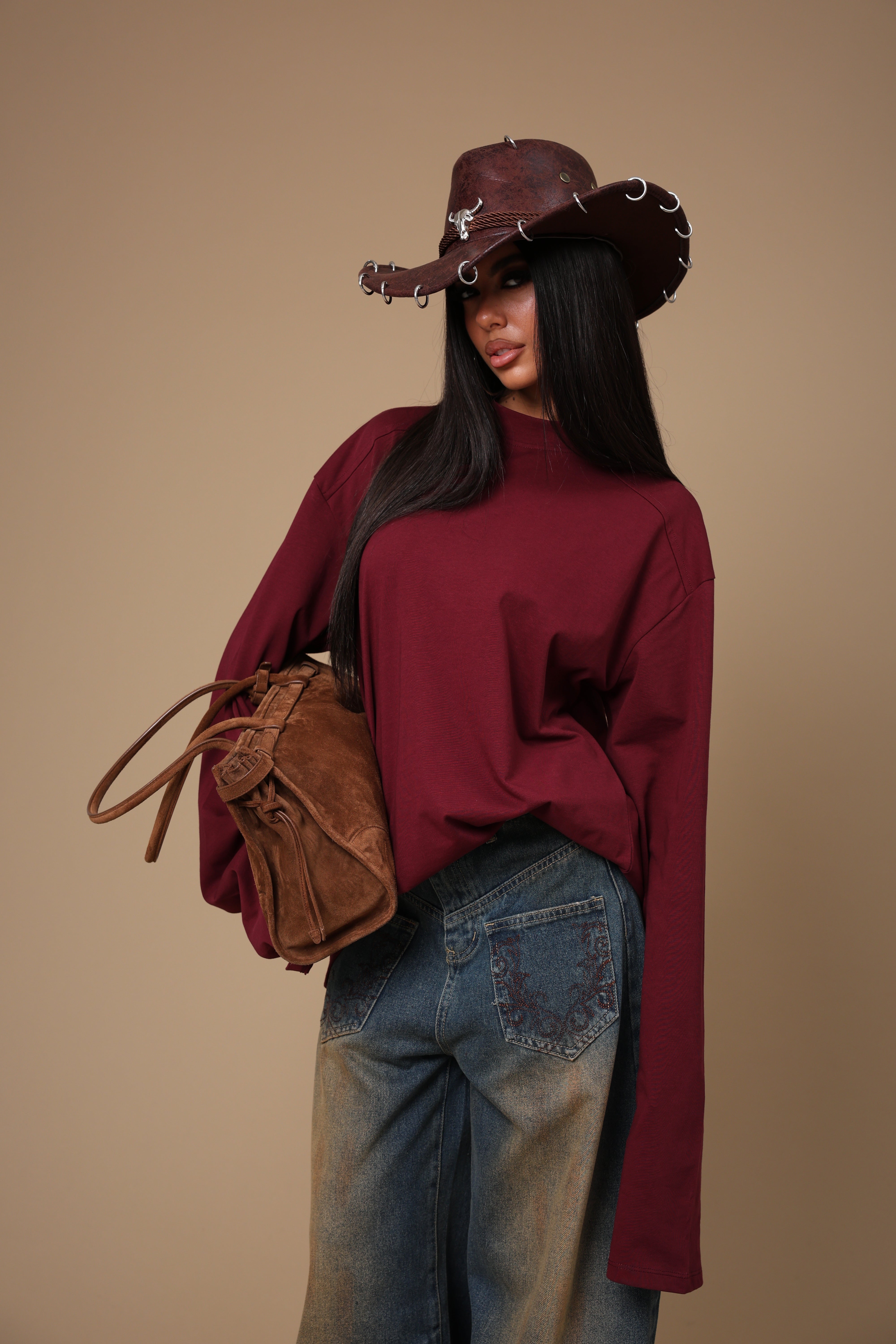 MAGLIA MANICHE LUNGHE SATURN BORDEAUX BY MARZIA MANGO