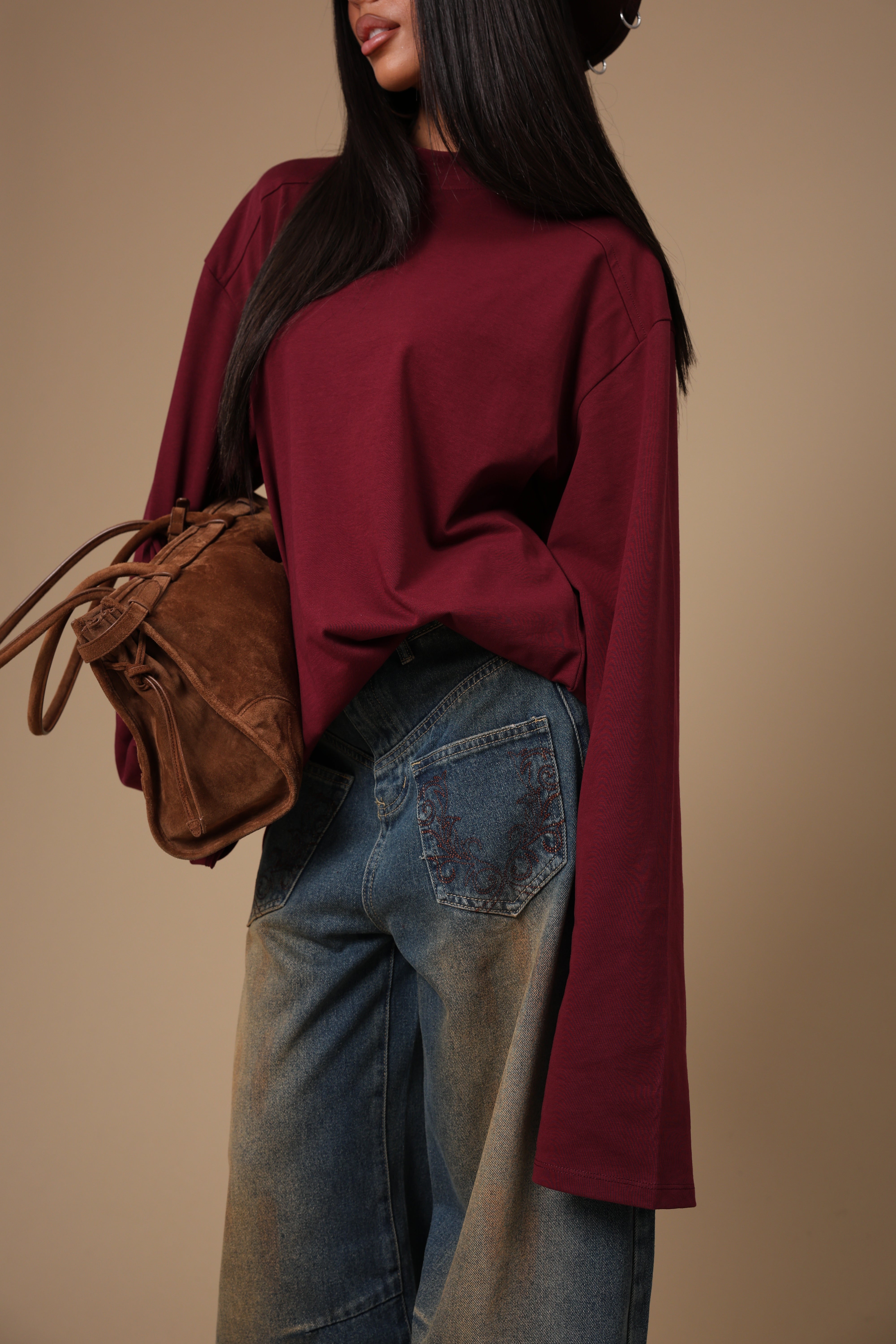 MAGLIA MANICHE LUNGHE SATURN BORDEAUX BY MARZIA MANGO