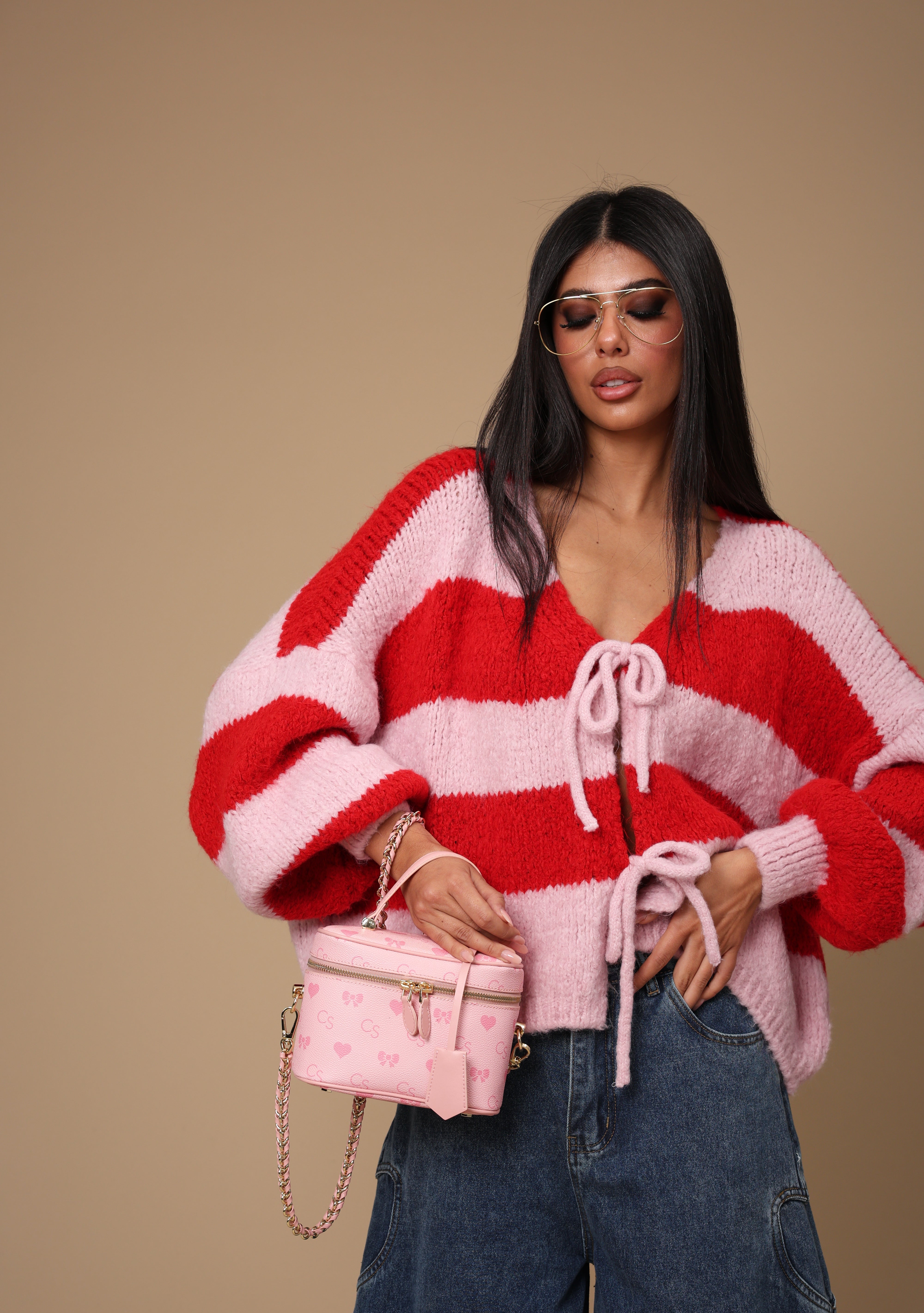 CARDIGAN RIGHE ANNETTE ROSSO/ROSA