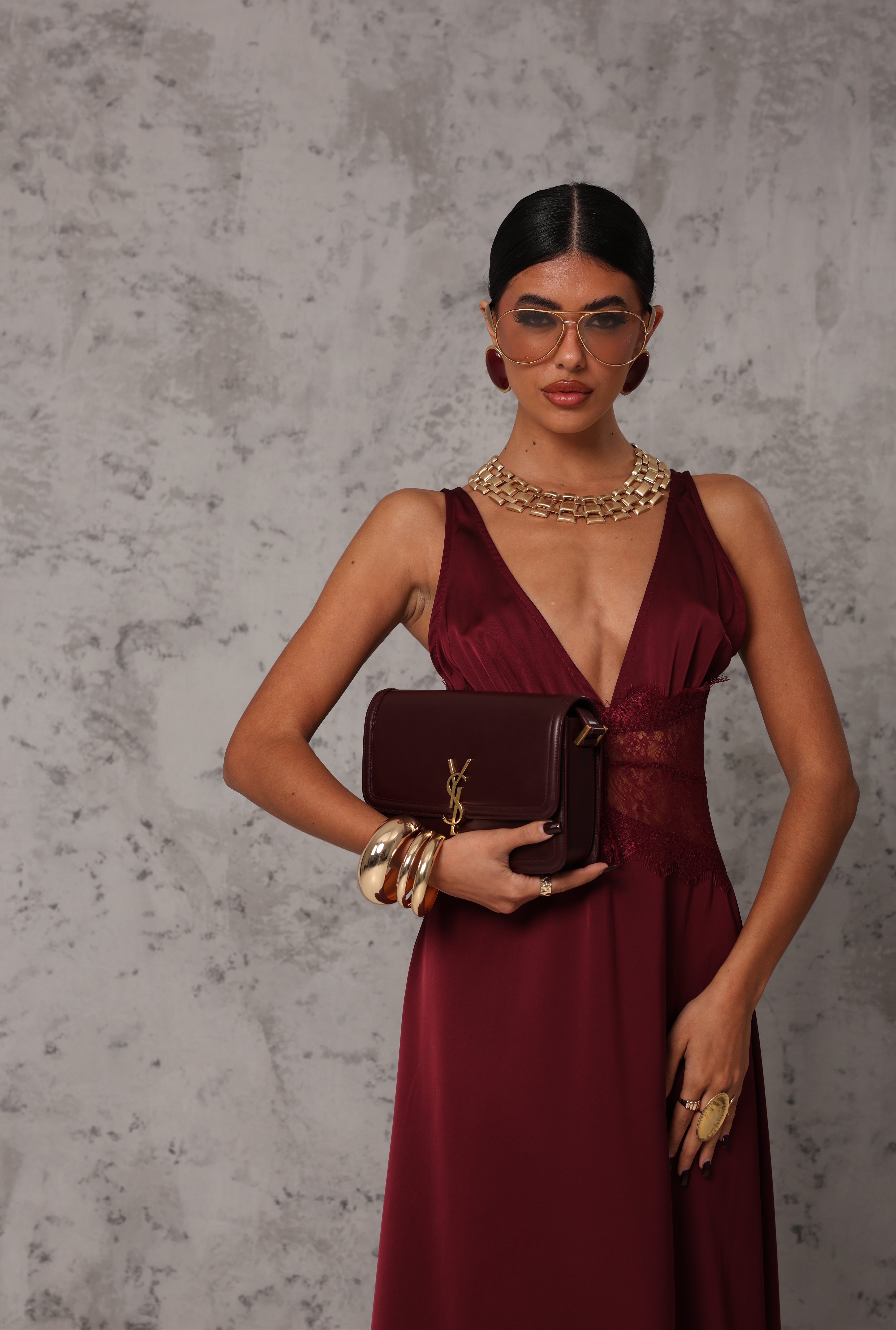 VESTITO EFFETTO SETA KRISTEN BORDEAUX