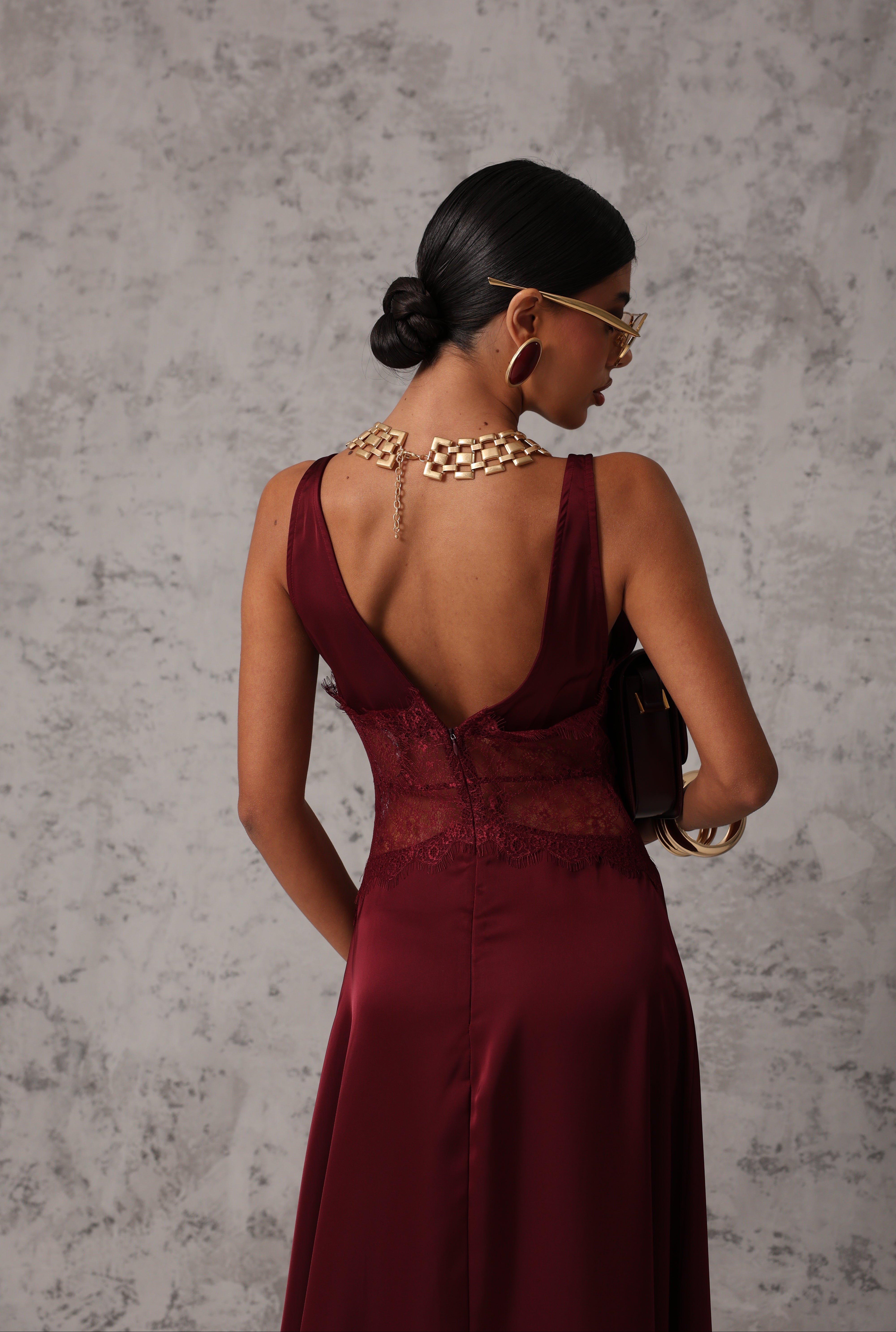 VESTITO EFFETTO SETA KRISTEN BORDEAUX