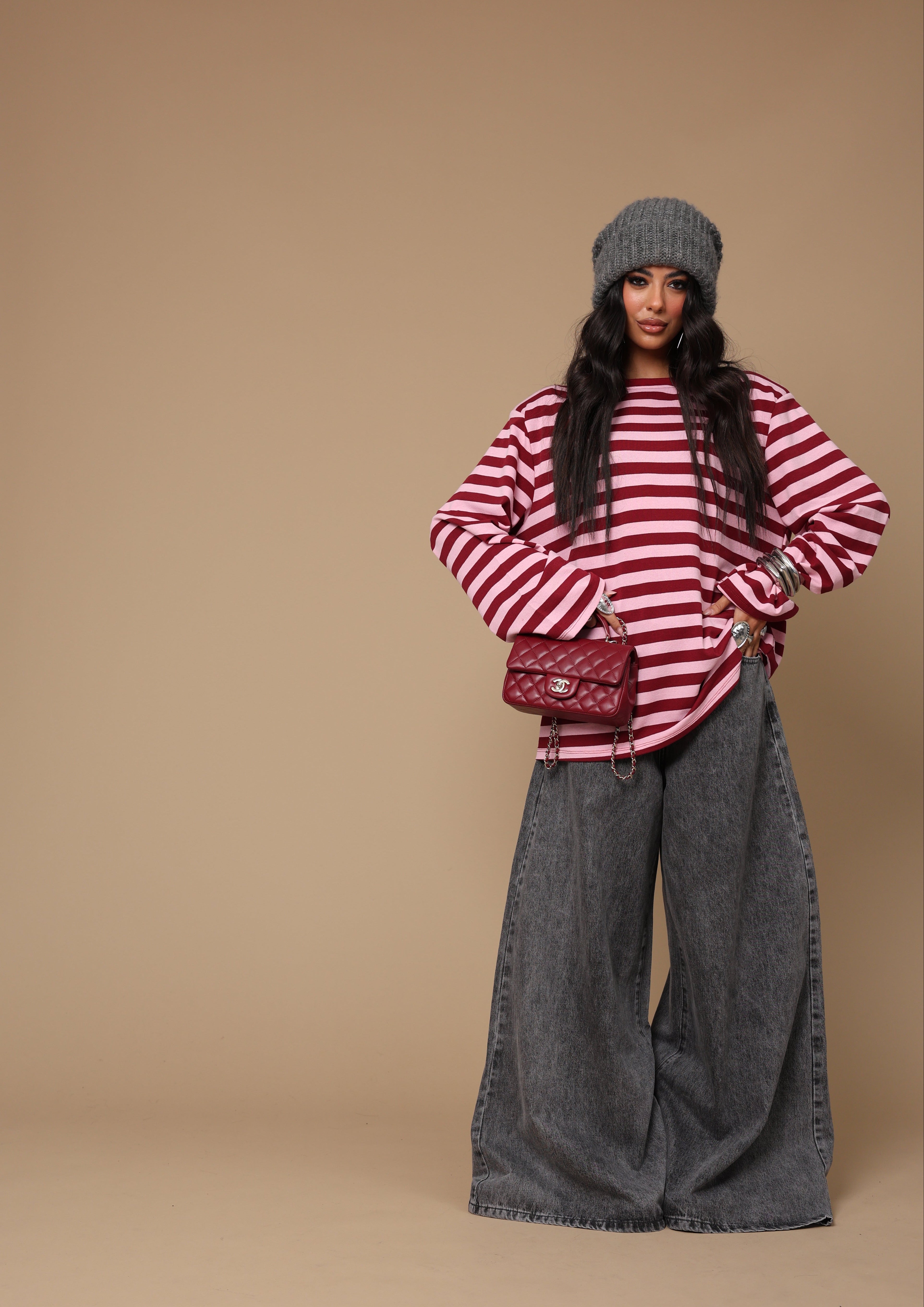 MAGLIA RIGHE YARA BORDEAUX/ROSA